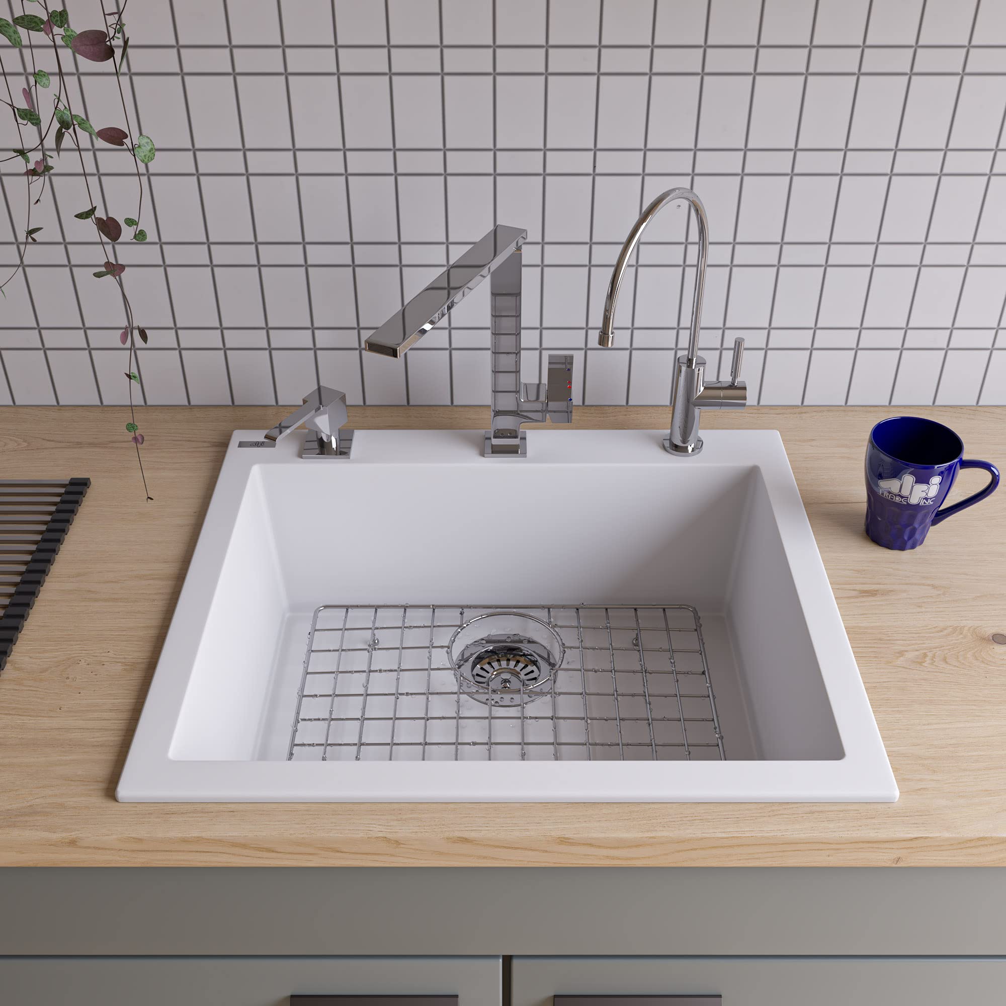 Alfi Brand Ab2420Di-W Drop-In Single Bowl Granite Composite Kitchen Sink 24 White