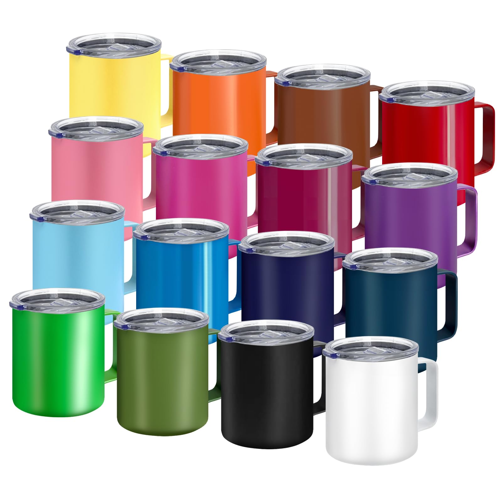 YOUKE OLA 16 Pack Stainless Steel Insulated Coffee Mug Bulk with Handle & Lids, 12oz Vacuum Insulated Double Wall Travel Mug for