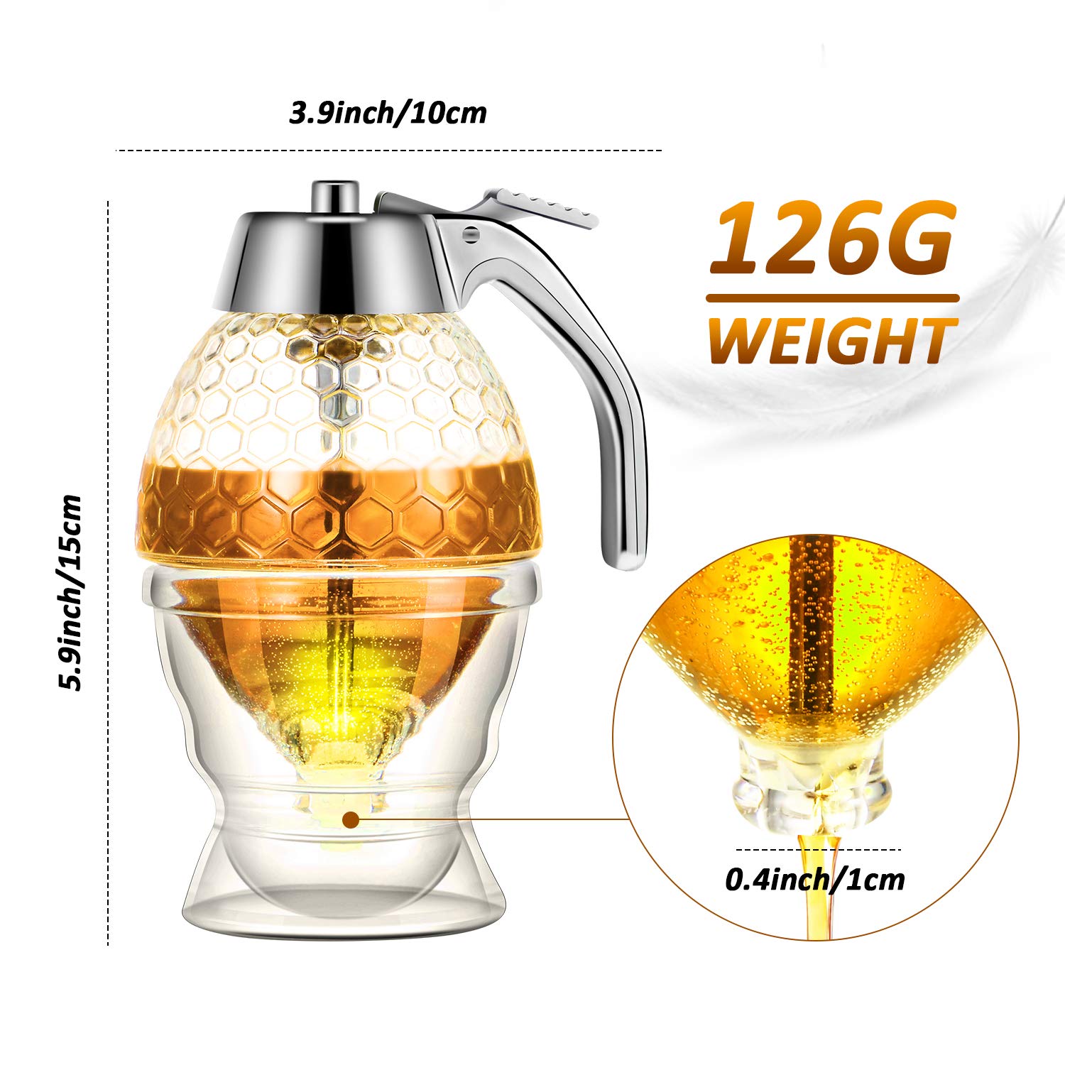 Boao Acrylic Honey Dispenser With Stand Honey Comb Shaped Honey Pot, Syrup And Sugar Jar Pot, No Drip Honey Dispenser With High