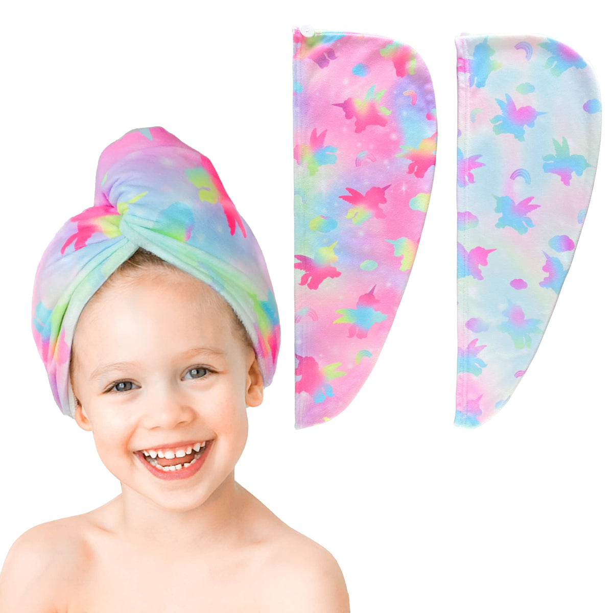 ELLEWIN Microfiber Hair Towel Wrap for Kids Girls 2 Pack Hair Turban Drying for Women Gifts Set Absorbent Quick Dry Twisty Anti