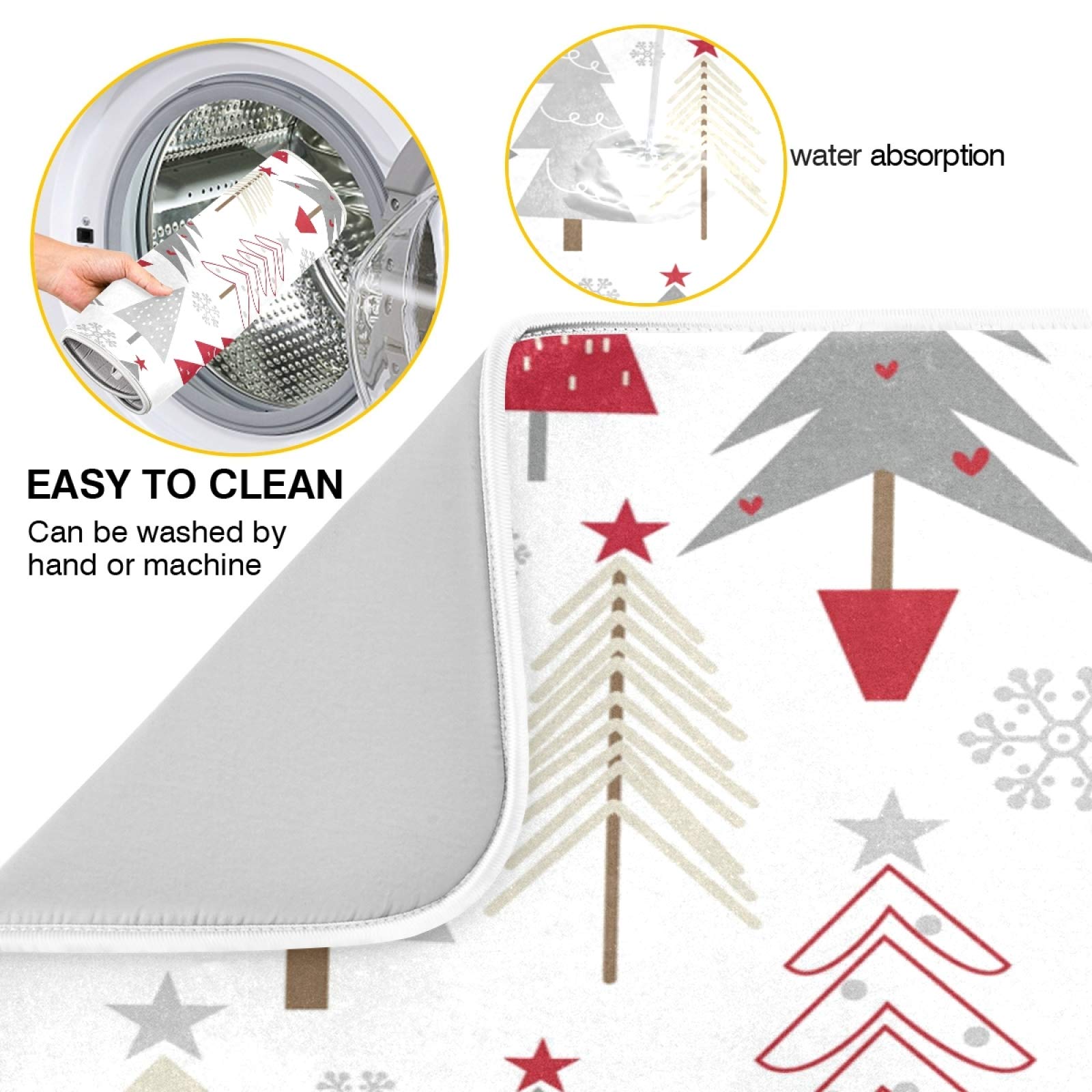 Nander Beautiful Christmas Tree Dish Drying Mat For Kitchen Counter, Absorbent Reversible Dish Draining Mat,Rack Pad For Counter
