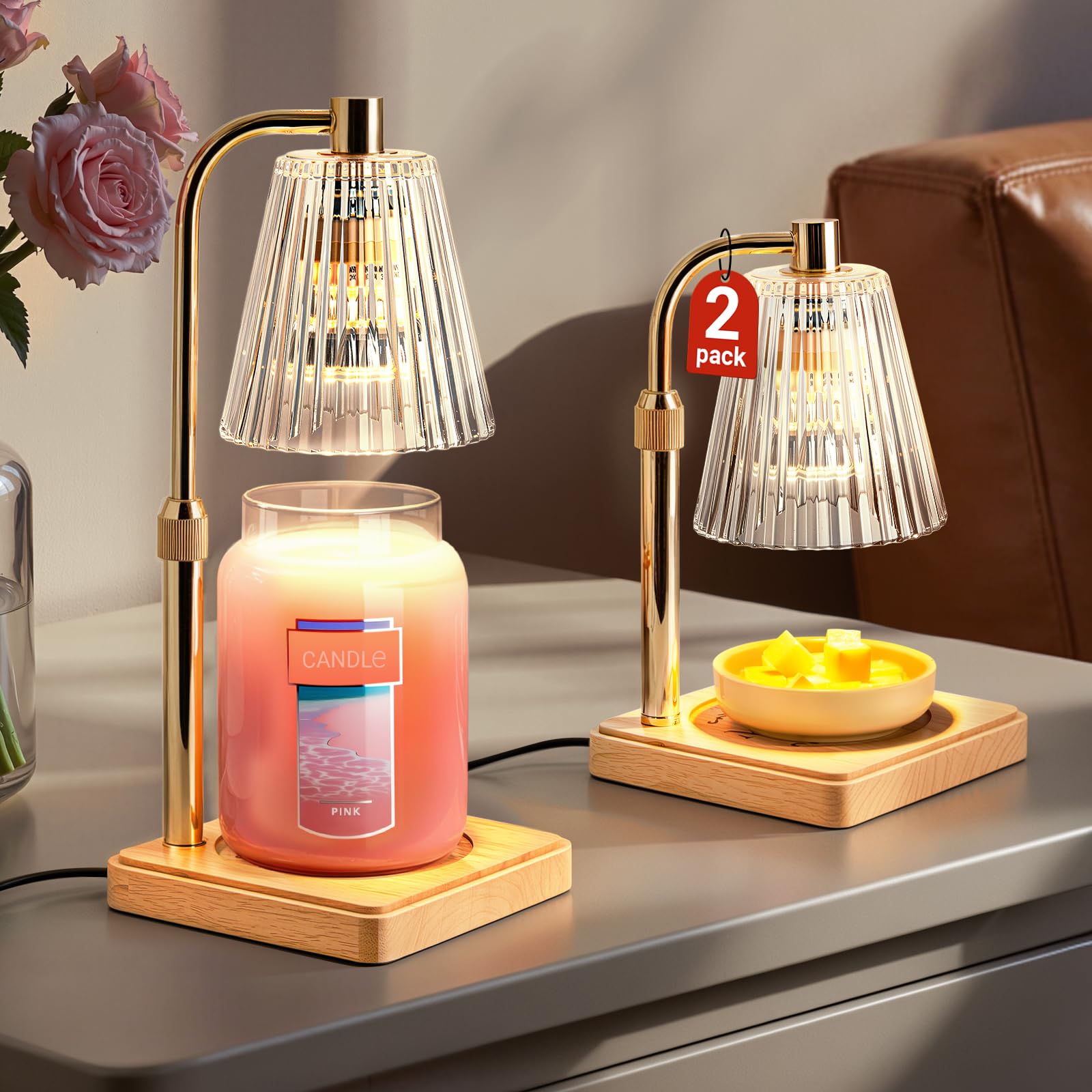 Marycele Candle Warmer Lamps 2 Pack, Electric Wax Warmer Lamp with Timer for Jar Candles, Aesthetic Home Decor, Housewarming Gif