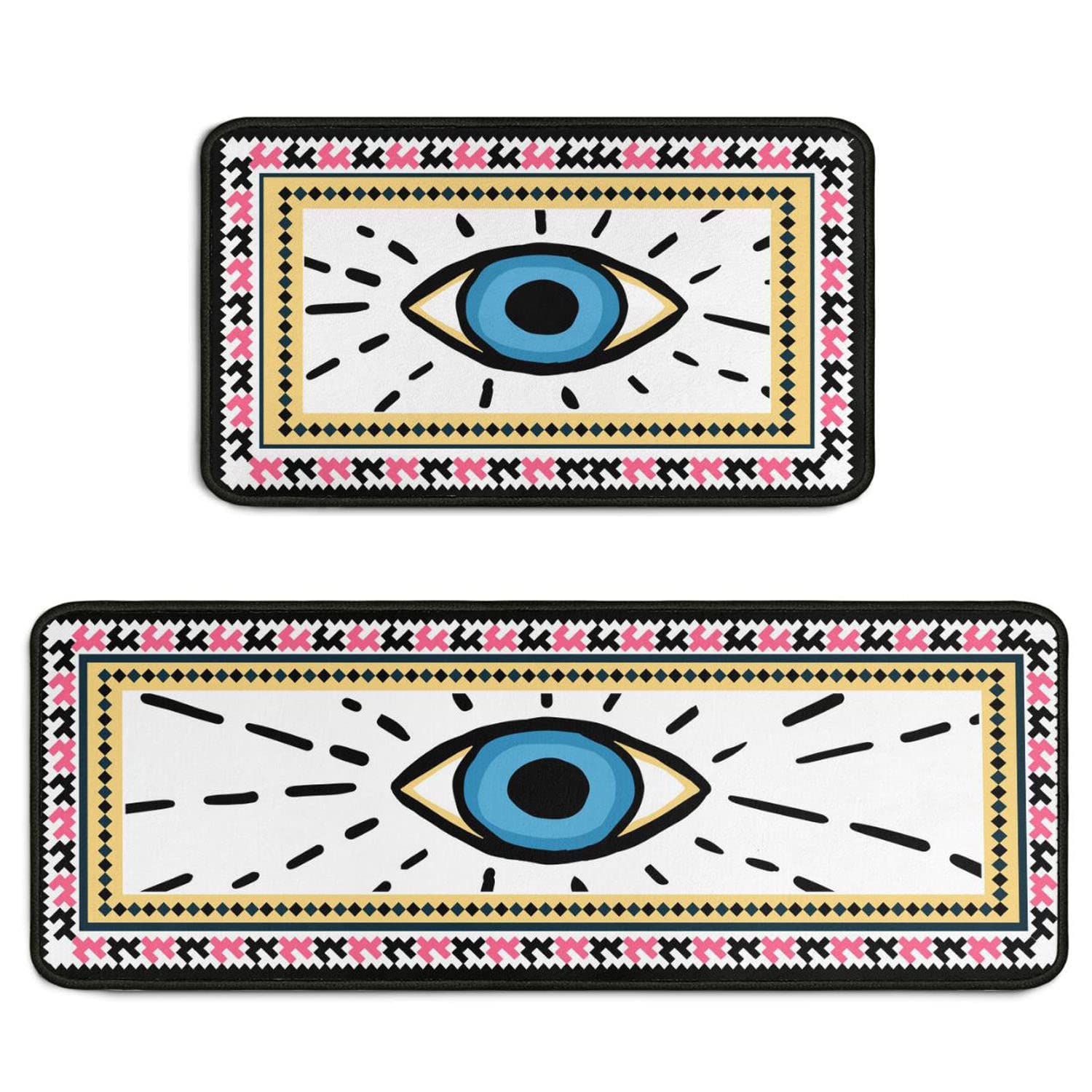 Evil Eye Kitchen Rugs Set Of 2 Boho Non-Slip Kitchen Rug And Mat Cushioned Kitchen Runner Rug Carpets For Floor Bedroom Farmhous