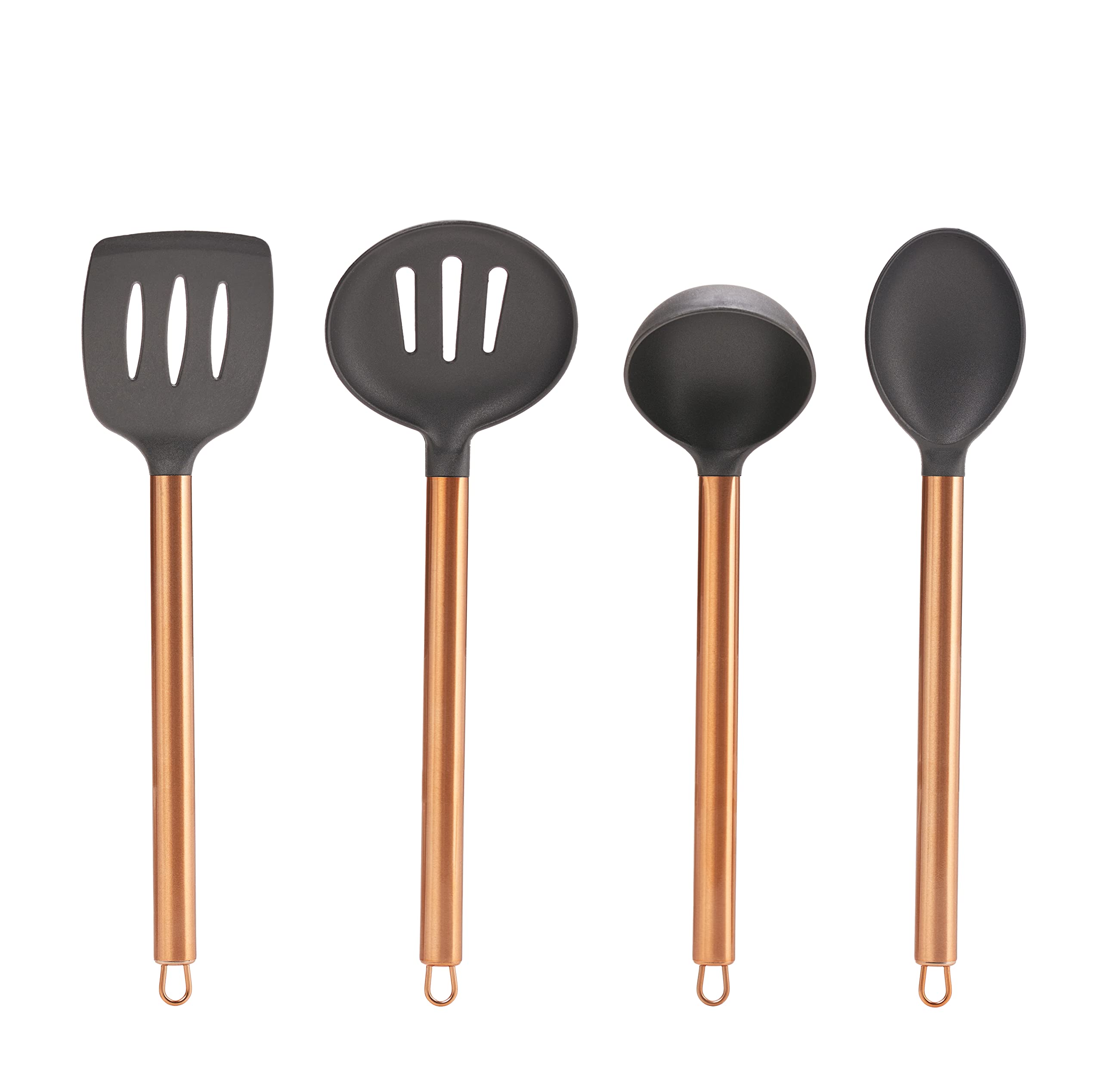 Servappetit 5 Pc Cooking Utensil Set - Slotted Spoon, Slotted Spatula, Oval Spoon, Round Spoon With Holder - Heat Resistant, Non
