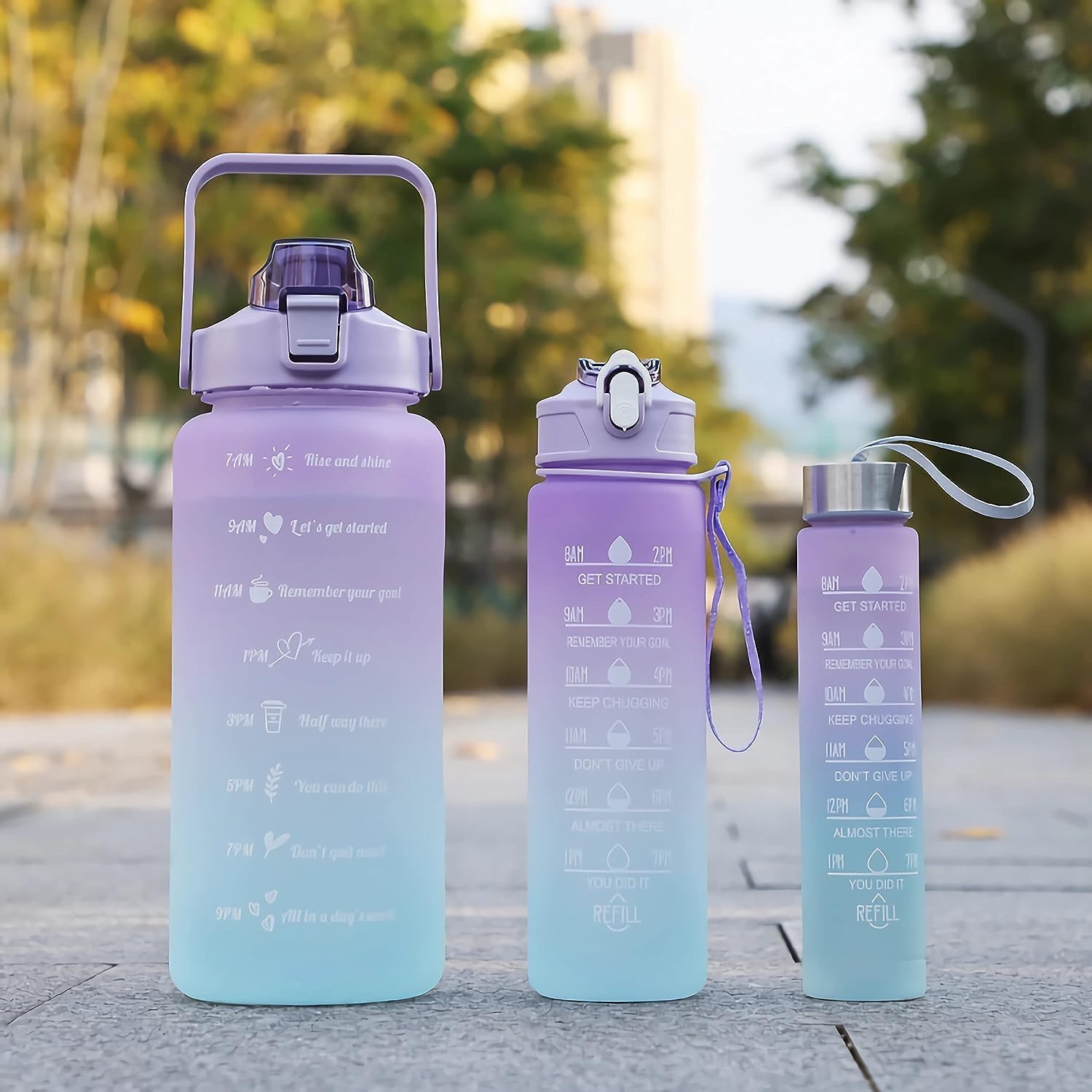 Jugte Plastic Motivational Water Bottle With Time & Capacity Marker Leakproof Unbreakable Water Bottle For Gym Office Set Of 3 D