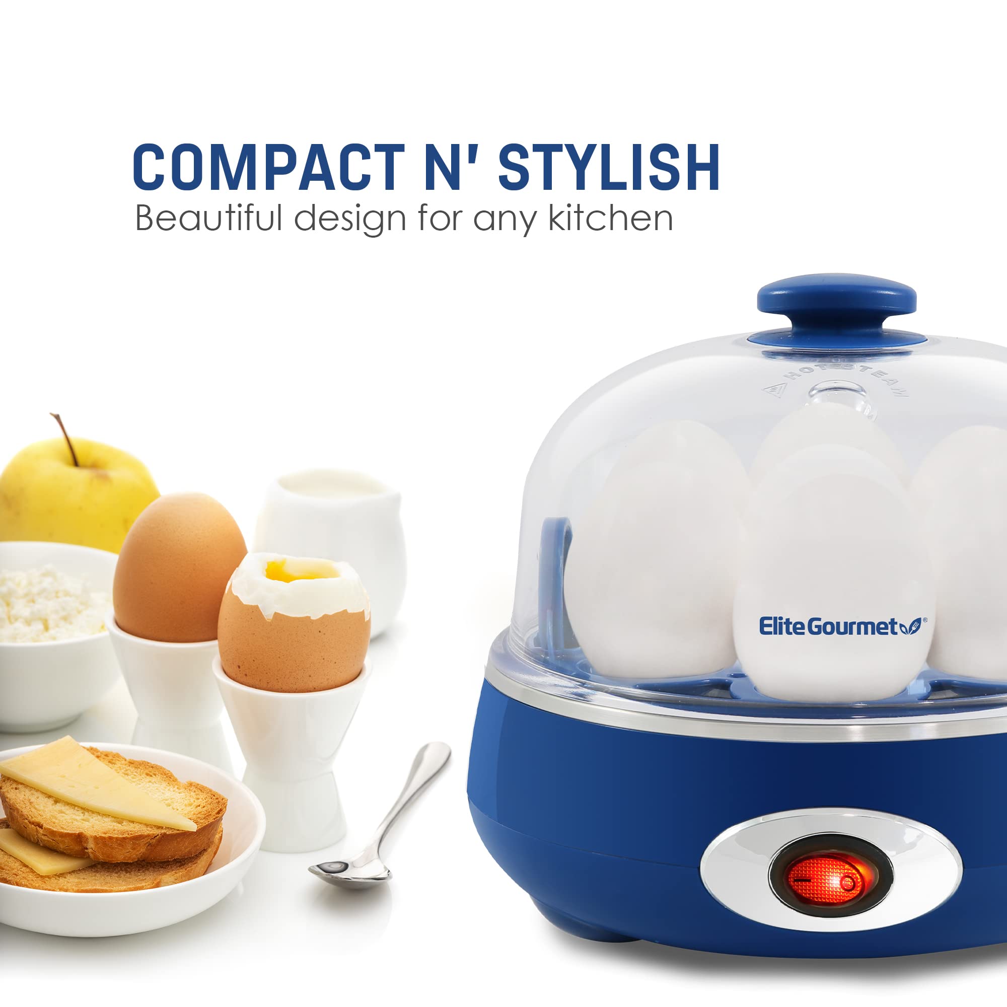 Elite Gourmet Easy Egg Cooker EGC322CBL - 7-Egg Capacity, Auto Shut-Off, BPA Free, Classic Blue