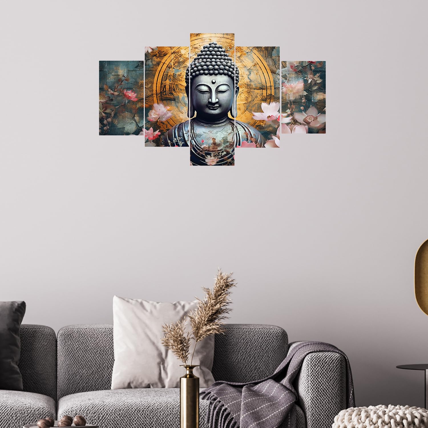Scpmarts Buddha Painting For Wall Decoration Living Room With Frame Home Dcor Gift Office Hotel Large Size Set Of 5 (45Cm X 76Cm