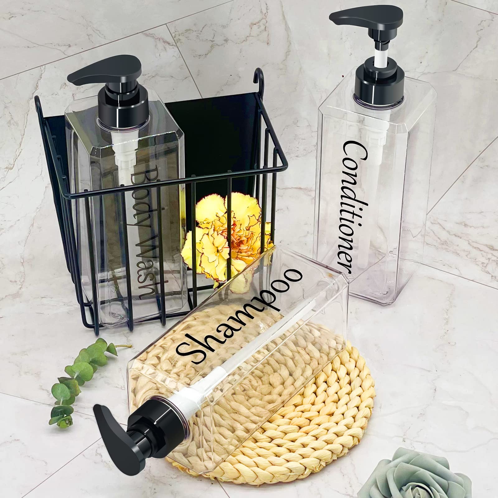 Shampoo And Conditioner Dispenser(Clear, Set Of 3, 27Oz)- Refillable & Emptyshampoo And Conditioner Bottles- Body Wash Dispenser
