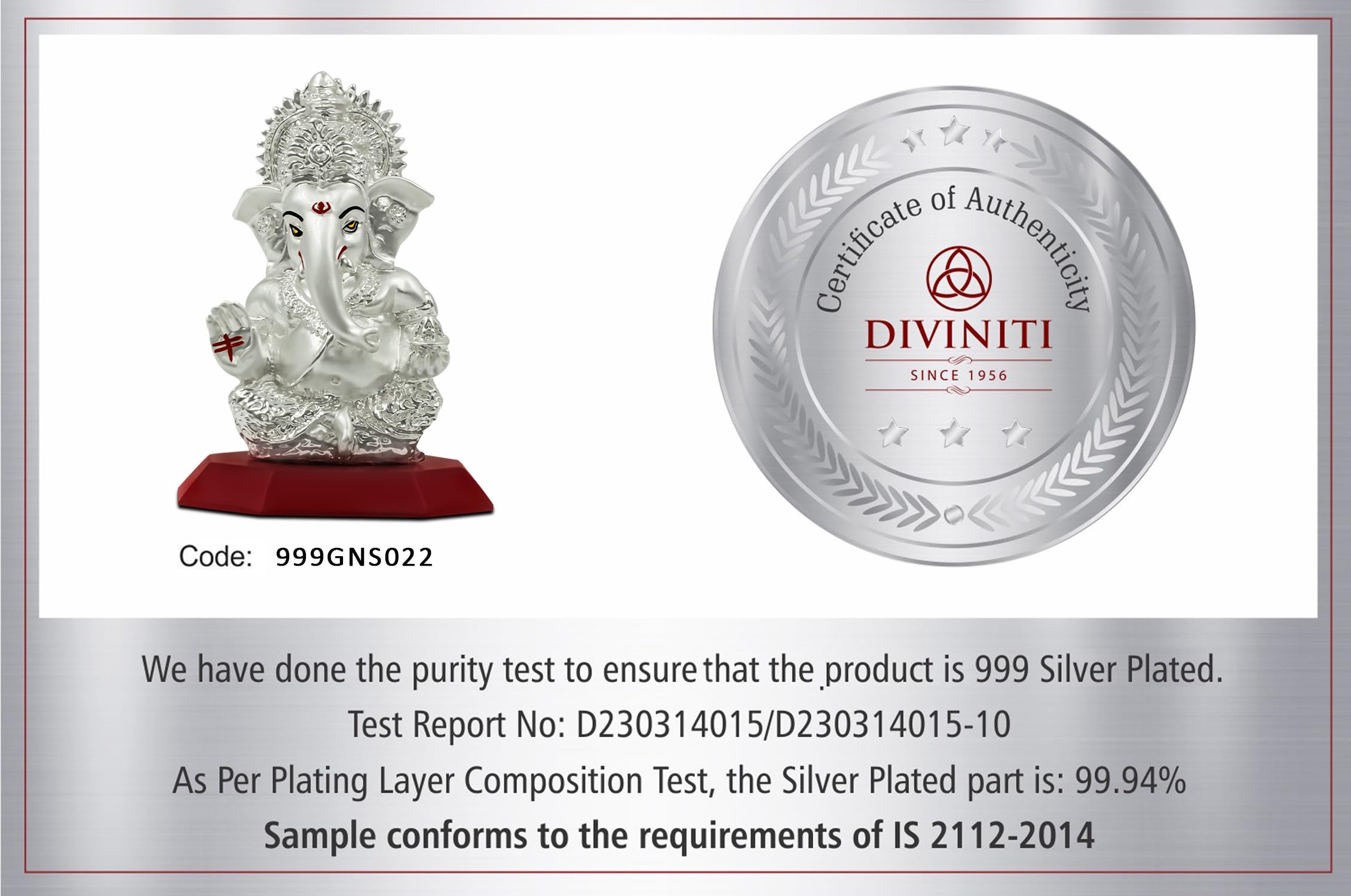 Diviniti Ganesha Idol For Home Decor Showpiece 999 Silver Plated Statue Of Lord Ganesha For Tabletop Ganesh Ji Murti For Puja Ro