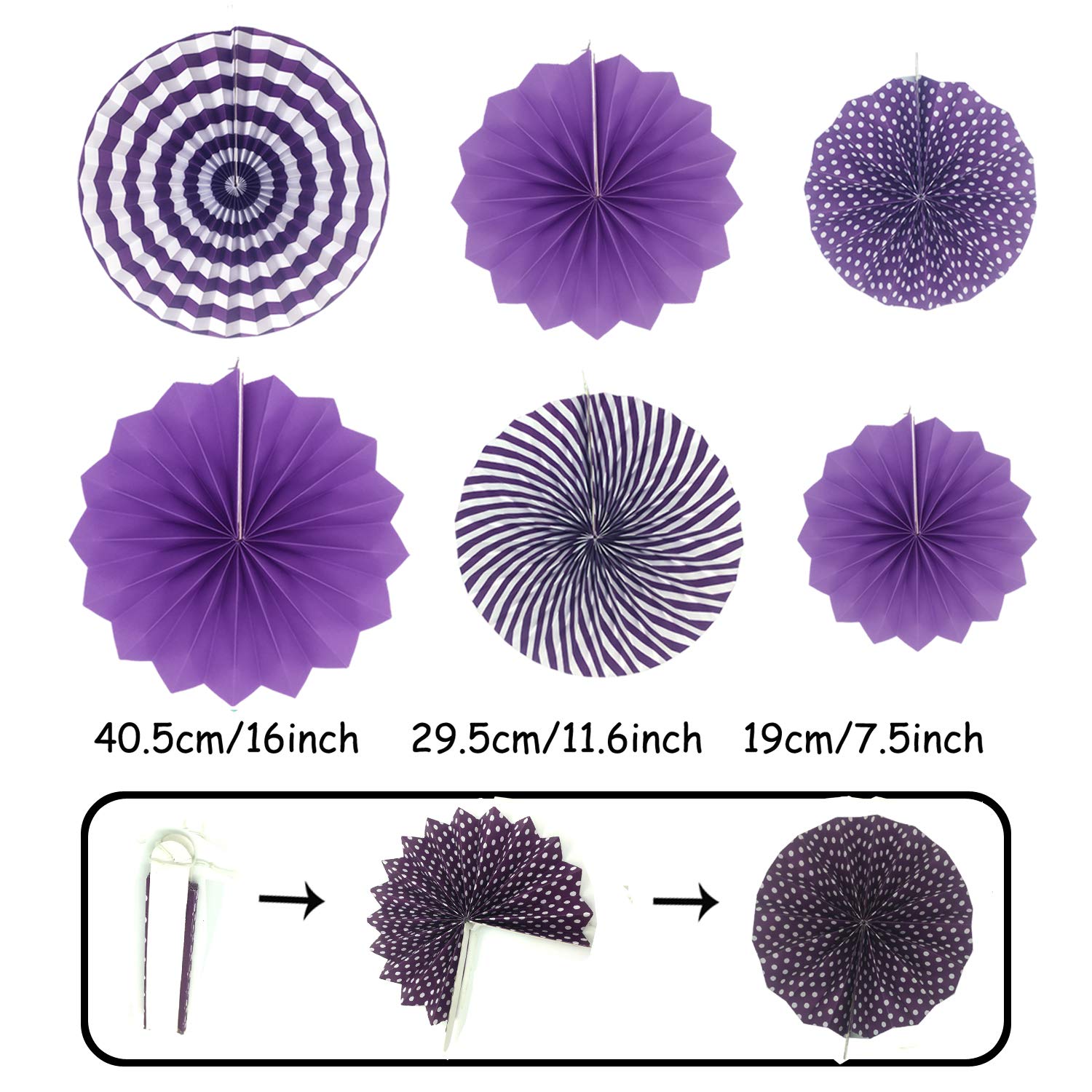 ZERODECO Party Decoration  21 Pcs Purple and Lavender Hanging Paper Fans  Pom Poms Flowers  Garlands String Polka Dot and Triangle Bunting Flags for Birthday Parties  Wedding  Mermaid Party