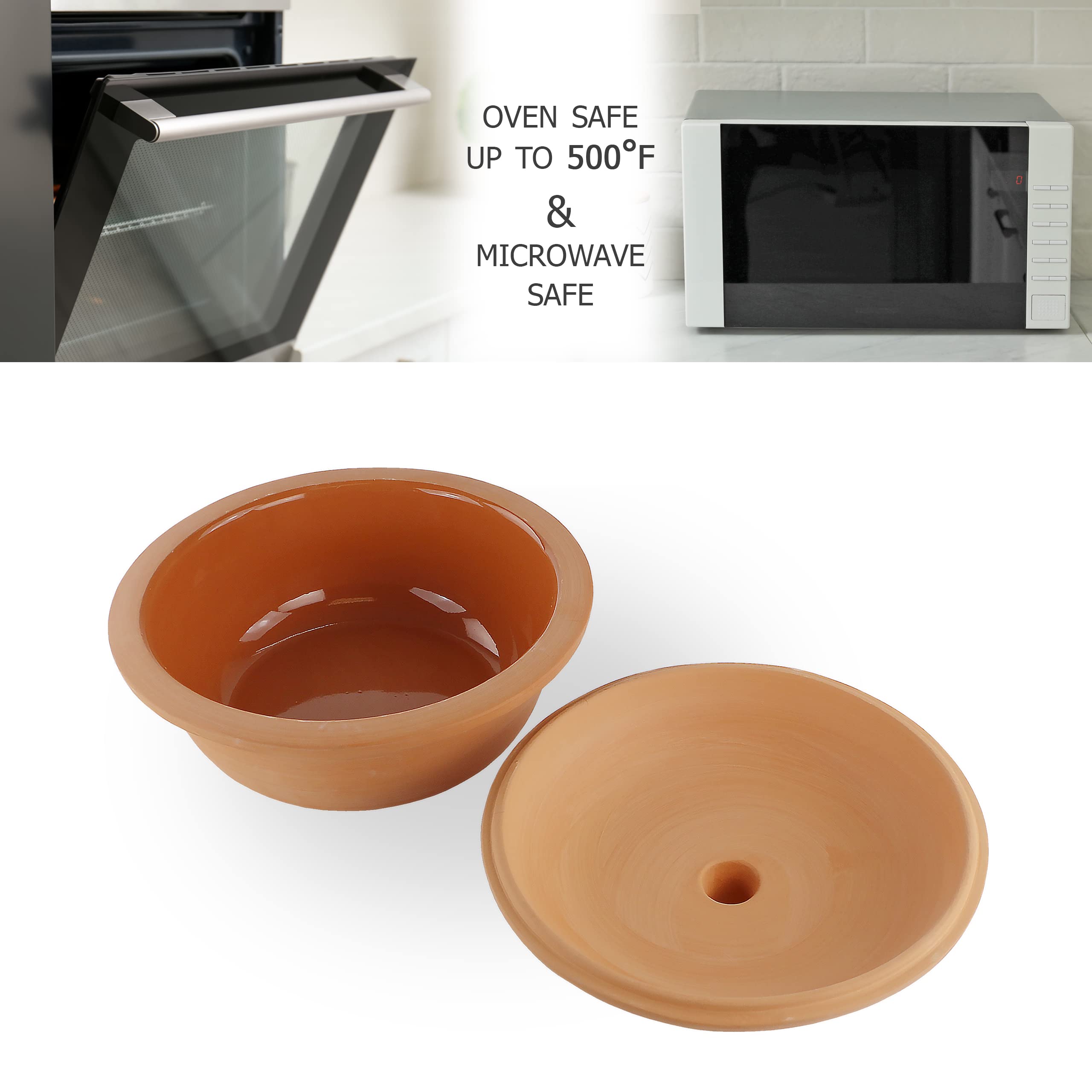 Reston Lloyd 2 Quart Terracotta Clay Dutch Oven - Lead & Cadmium-Free, Oven & Microwave Safe, Rustic Slow-Cooker Pot for Healthy Cooking
