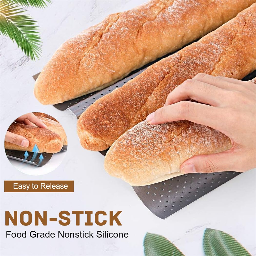 Baguette Pan Nonstick Baguette Pans 3 Loaves French Bread Pan Bread Tray With Thick Proofing Cloth Dough Couche Long Sourdough B