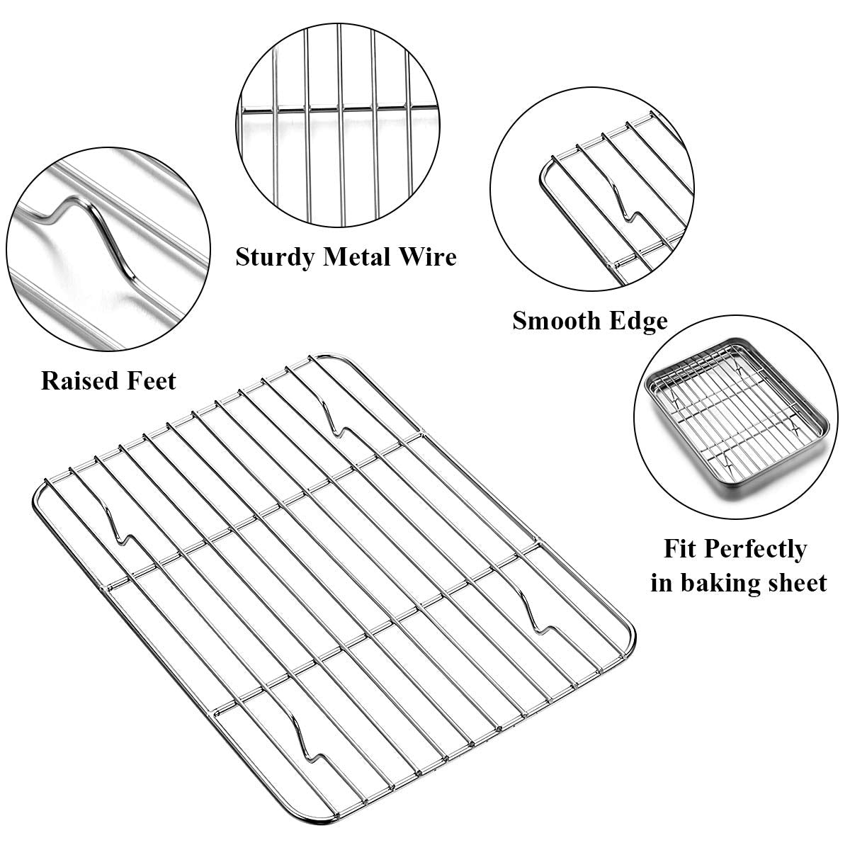 Wildone Baking Sheet with Rack Set [2 Sheets + 2 Racks]  Stainless Steel Cookie Pan baking Tray with Cooling Rack  Size 9 x 7 x 1 Inch  Non Toxic & Heavy Duty & Easy Clean