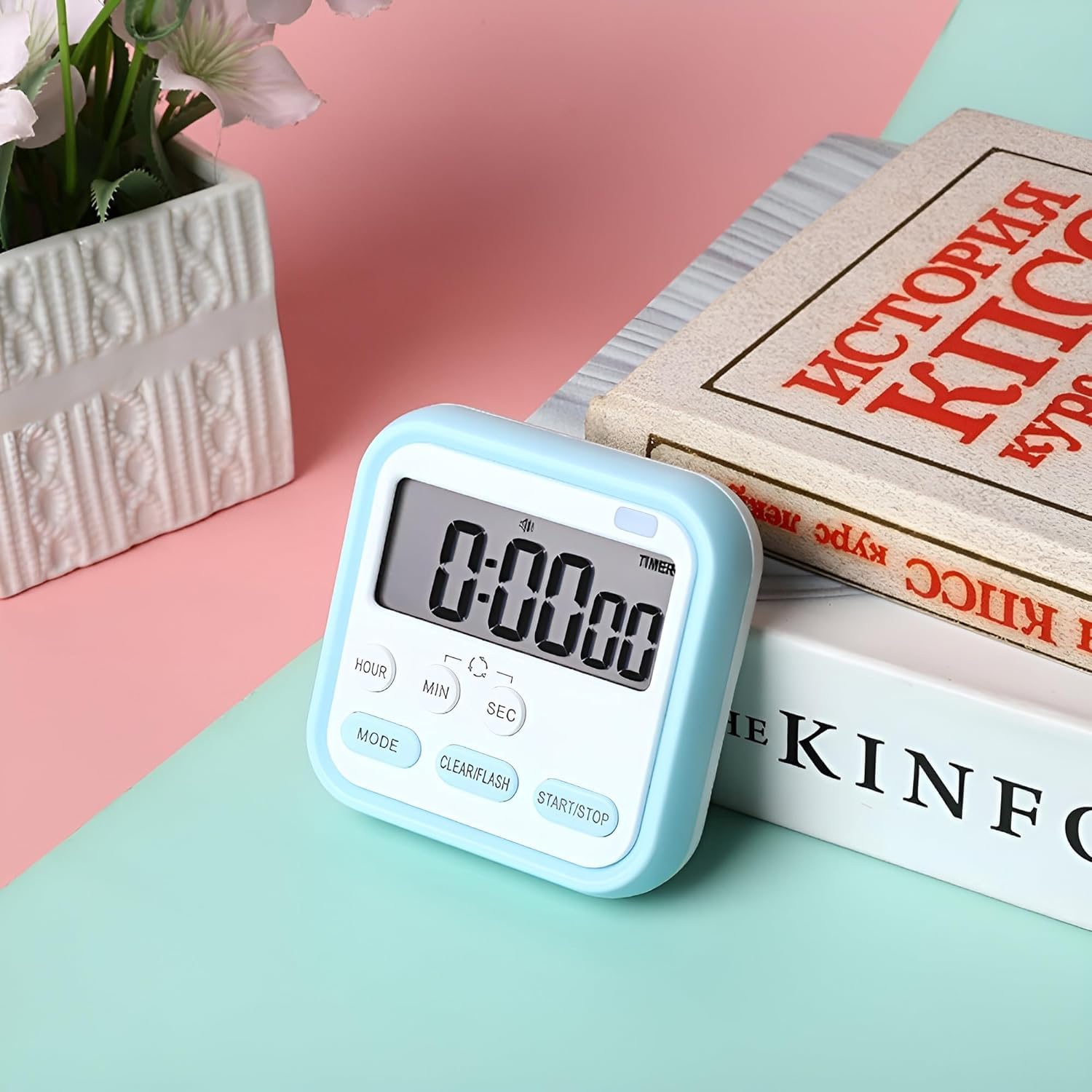 Eripeli Digital Kitchen Timer & Stopwatch, Countdown Large Digits, Loud Alarm, Magnetic Stand, Round, (Multi Colour)