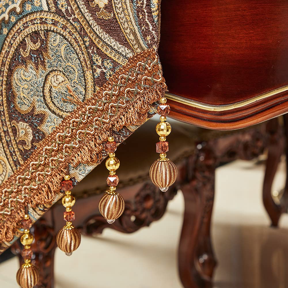 Luxury Vintage Design Table Runner 90 Inches Long Embroidery Jacquard Fabric With Multi-Tassels Table Runners For Dining Room Dr