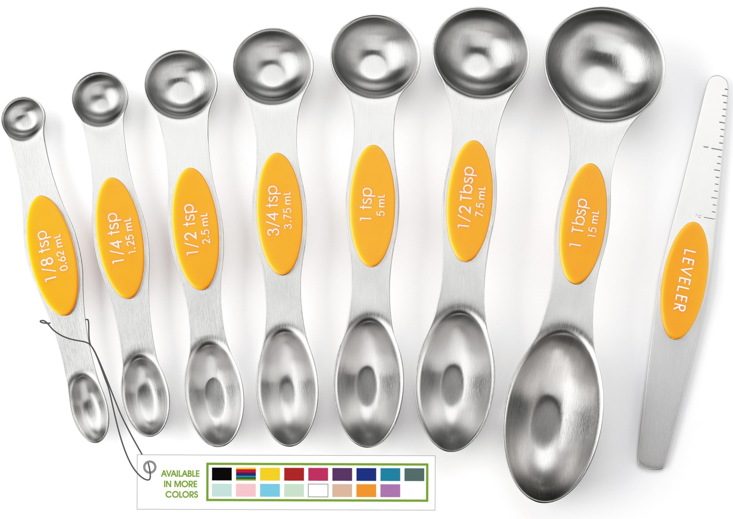 Spring Chef Stainless Steel Magnetic Measuring Spoons Set Of 8 With Leveler, Dual Sided Metal Teaspoon & Tablespoon Measuring Sp