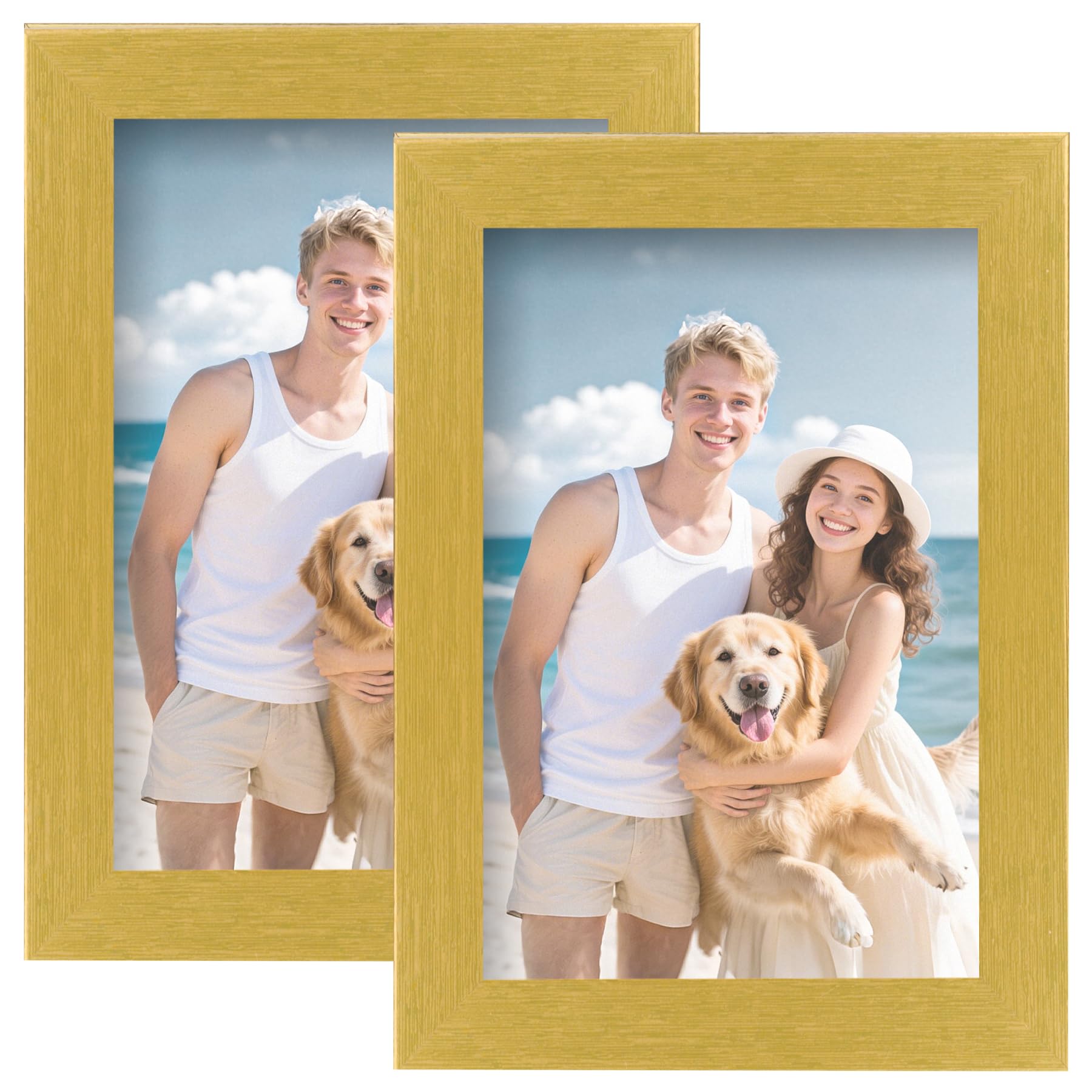 TOFOREVO Picture Frames 4x6 Set of 2 Distressed Gold Wood Grain Photo Frame for Gallery Wall Mounting or Tabletop Display