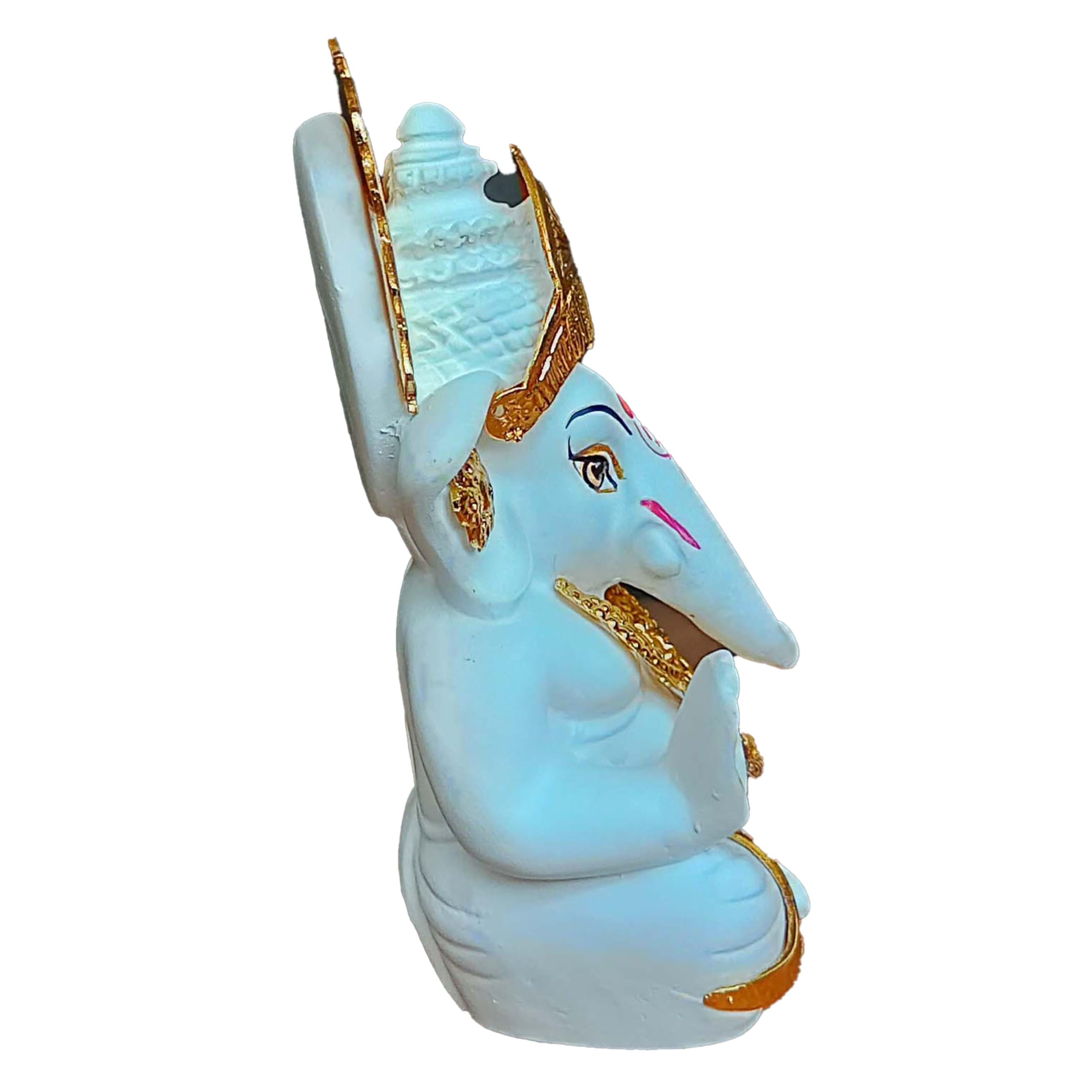 24K Gold Plated Jewellery White Lord Ganesha In Gold Crown, | Idol For Car Dashboard | Decorative Showpiece For Gifting | Ganesh