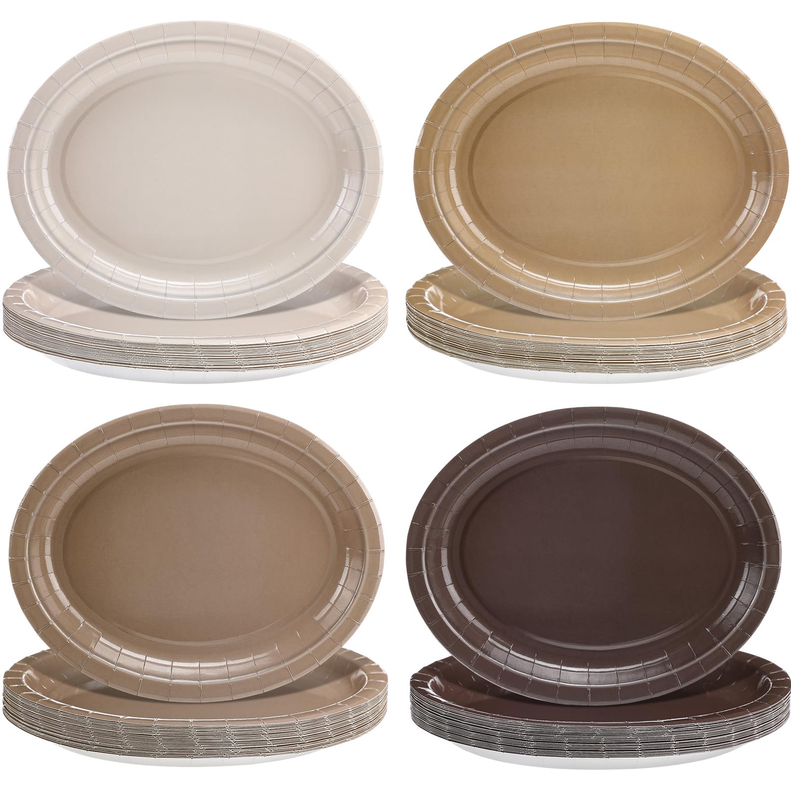 Vesici 100Pcs Brown Paper Plates Thanksgiving Party Supplies Brown Gradient Colors Farmhouse Oval Disposable Dessert Plates Pape