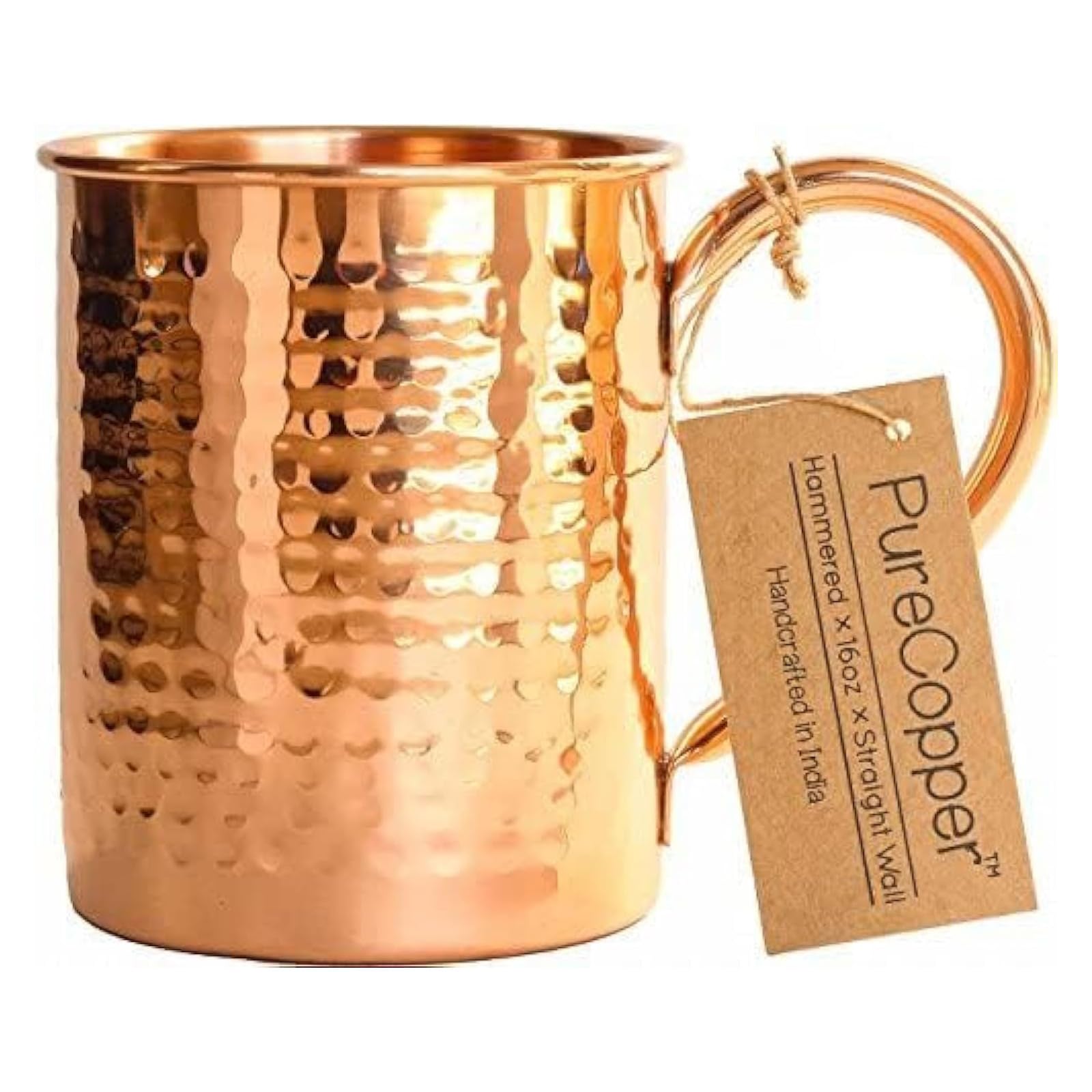 100% Copper Mug For Moscow Mule - 12Oz Hammered Pure Copper Thick Straight Wall