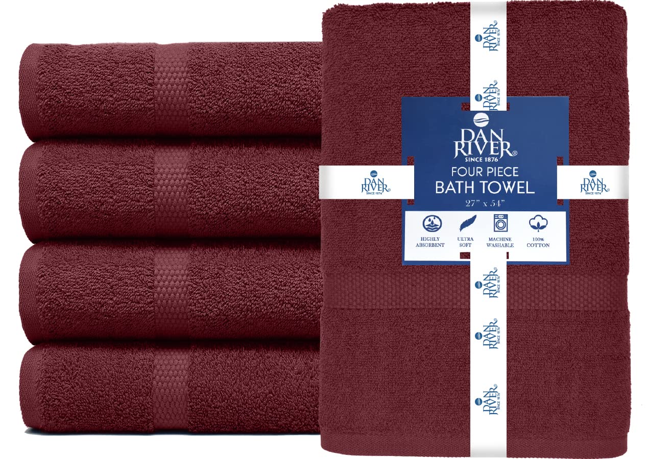 Dan River 100% Luxurious Cotton Bath Towels Set - Premium Quality Pack Of 4 - Ultimate Comfort And Absorbency For Bathroom, Home
