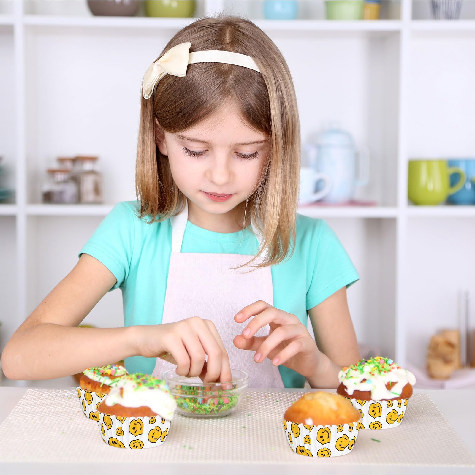 Whaline 300Pcs Smile Face Cupcake Liners One Happy Dude Cupcake Wrappers Decorative Paper Baking Cups Baking Liners For Baby Sho