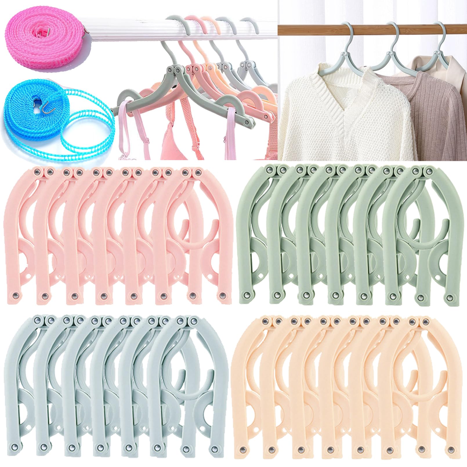 24Pcs Travel Hangers,Portable Folding Clothes Hangers,Travel Clothes Hangers With Clotheslines,Travel Accessories Foldable Cloth