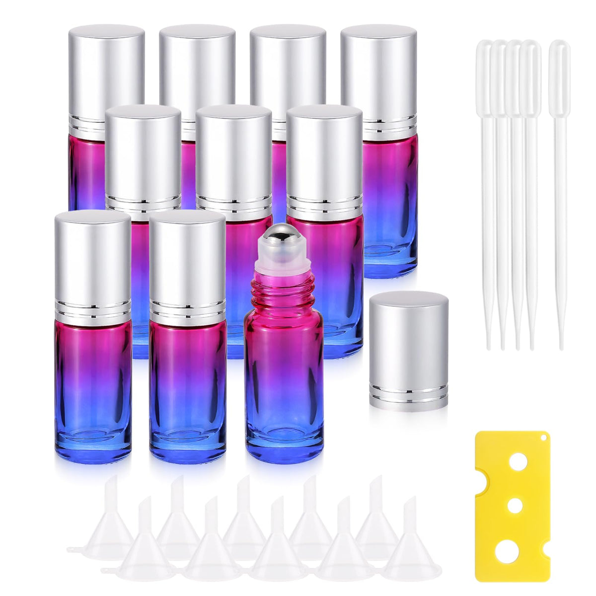 Jiuwu 5Ml Rose-Blue Gradient Glass Stainless Ball Roller Bottles Essential Oils/Perfume/Aromatherapy/Organic Beauty Vials Contai