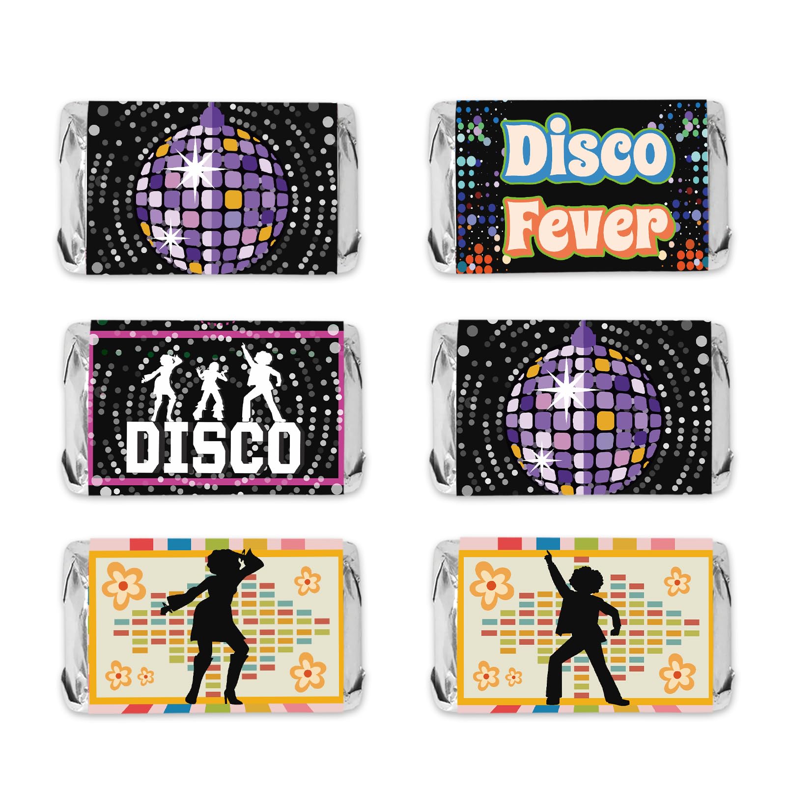Back to 70s Candy Bar Wrappers, 70s Disco Party Themed Birthday Mini Chocolate Candy Bar Wrappers,1970s Nostalgic Party Favor La