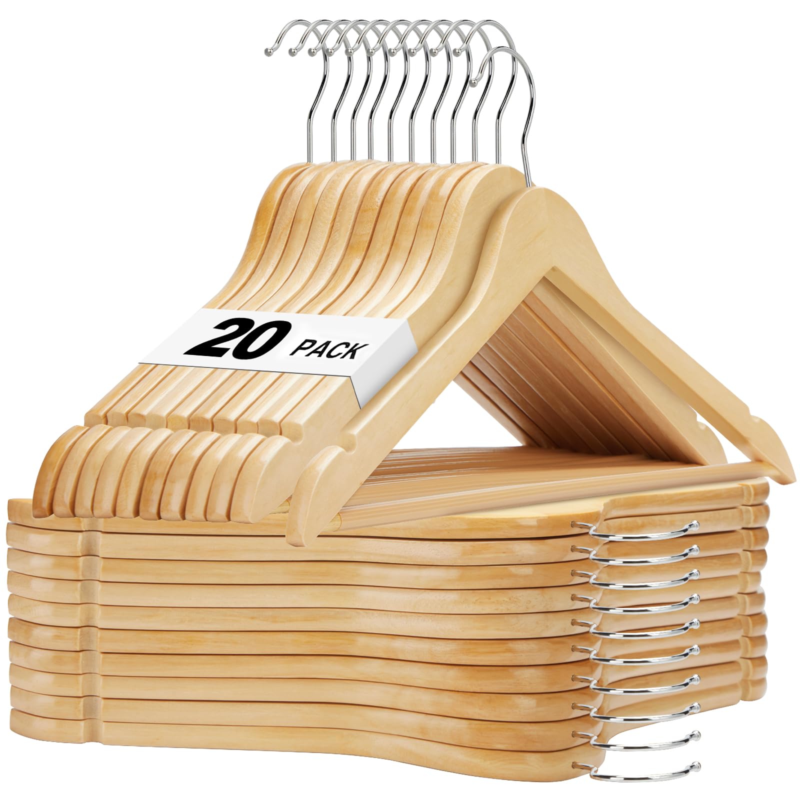 HOUSE DAY Wooden Hangers 20 Pack Wood Clothes Hangers Smooth Finish Wooden Coat Hangers for Closet Heavy Duty Hangers Solid Wood Hangers Suit Hangers for Clothes  Jacket  Shirt  Tank Top  Dress