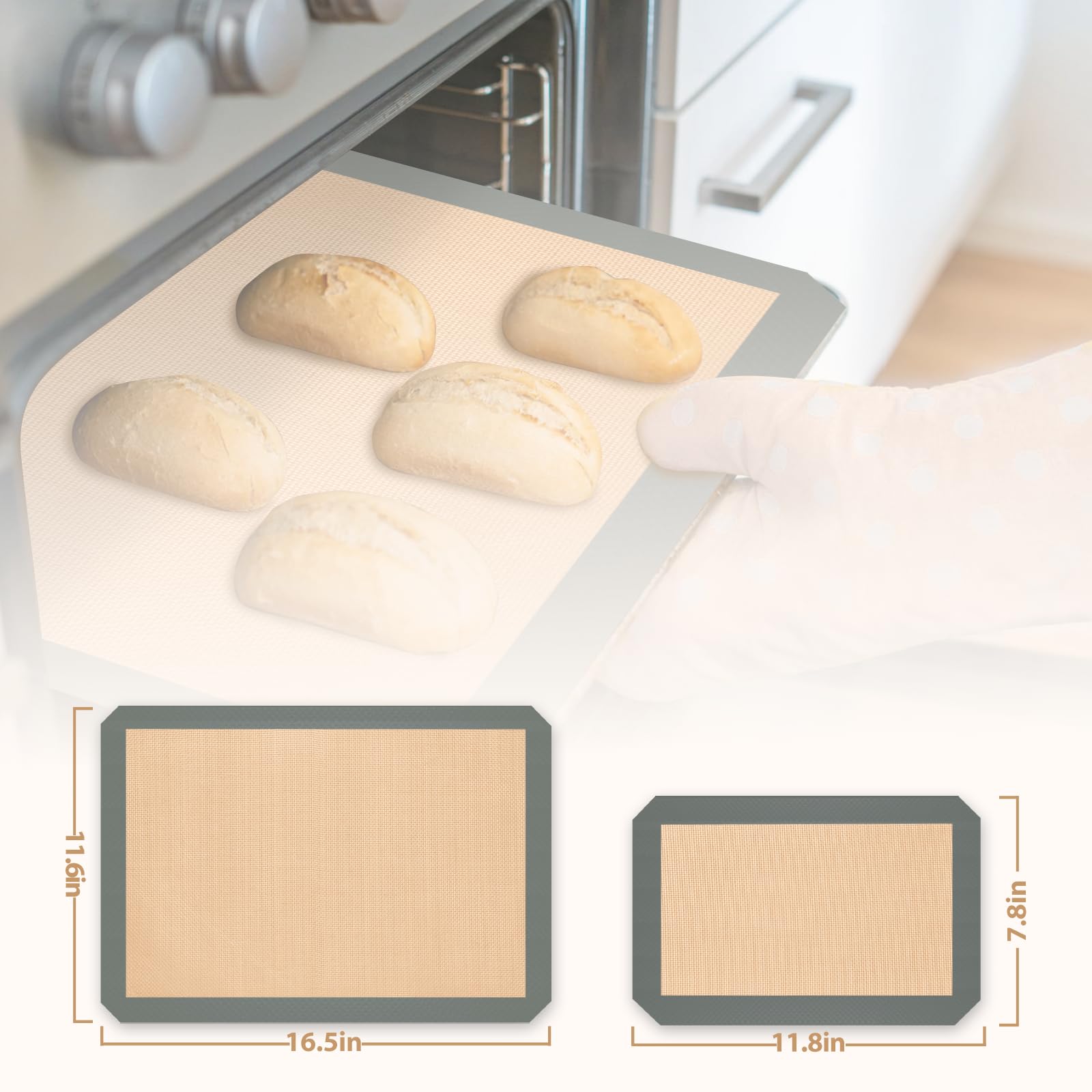 Silicone Baking Mat, Set Of 3 Reusable Non-Stick Food Safe Baking Sheets For Cookies, Bread And Pastry, Baking Supplies For Oven