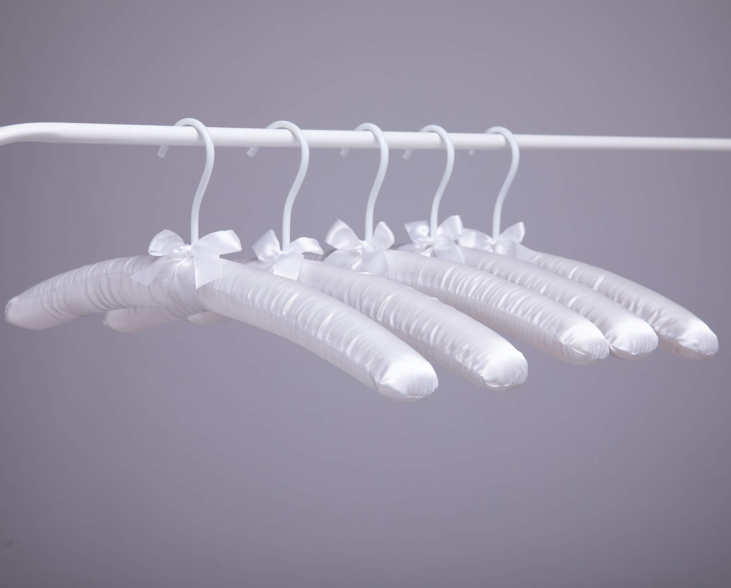 Cocomaya 17 Inch Extra Large Anti Slip Satin Padded Bridal Wedding Dress Hanger No Bumps For Dress Coats, Sweaters Pack Of 5 (Wh