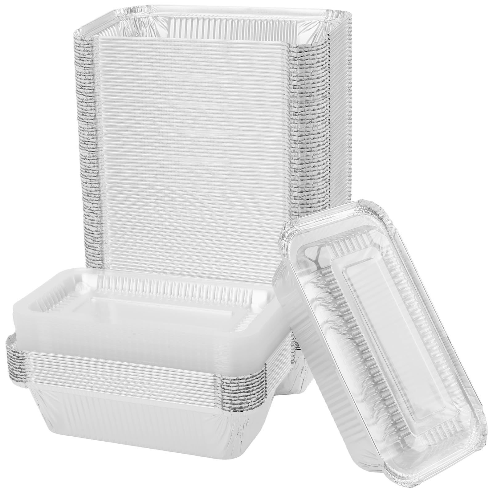 TAICHEUT 100 Pack 1.5 Lb Aluminum Loaf Pans, Silver Small Foil Pans, Rectangle Aluminum Pans with Lids for Bread Baking Food Sto