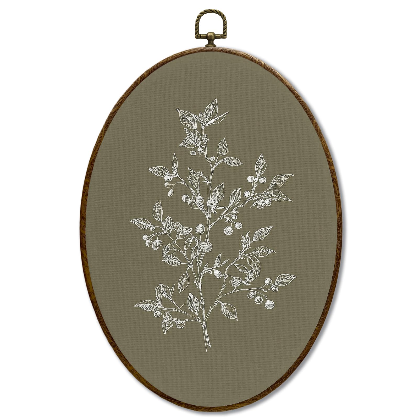 Jqf Vintage Floral Oval Wall Decor, Rustic Floral Oval Canvas Wall Art, Neutral Cottagecore Farmhouse Botanical Flower Framed Pr
