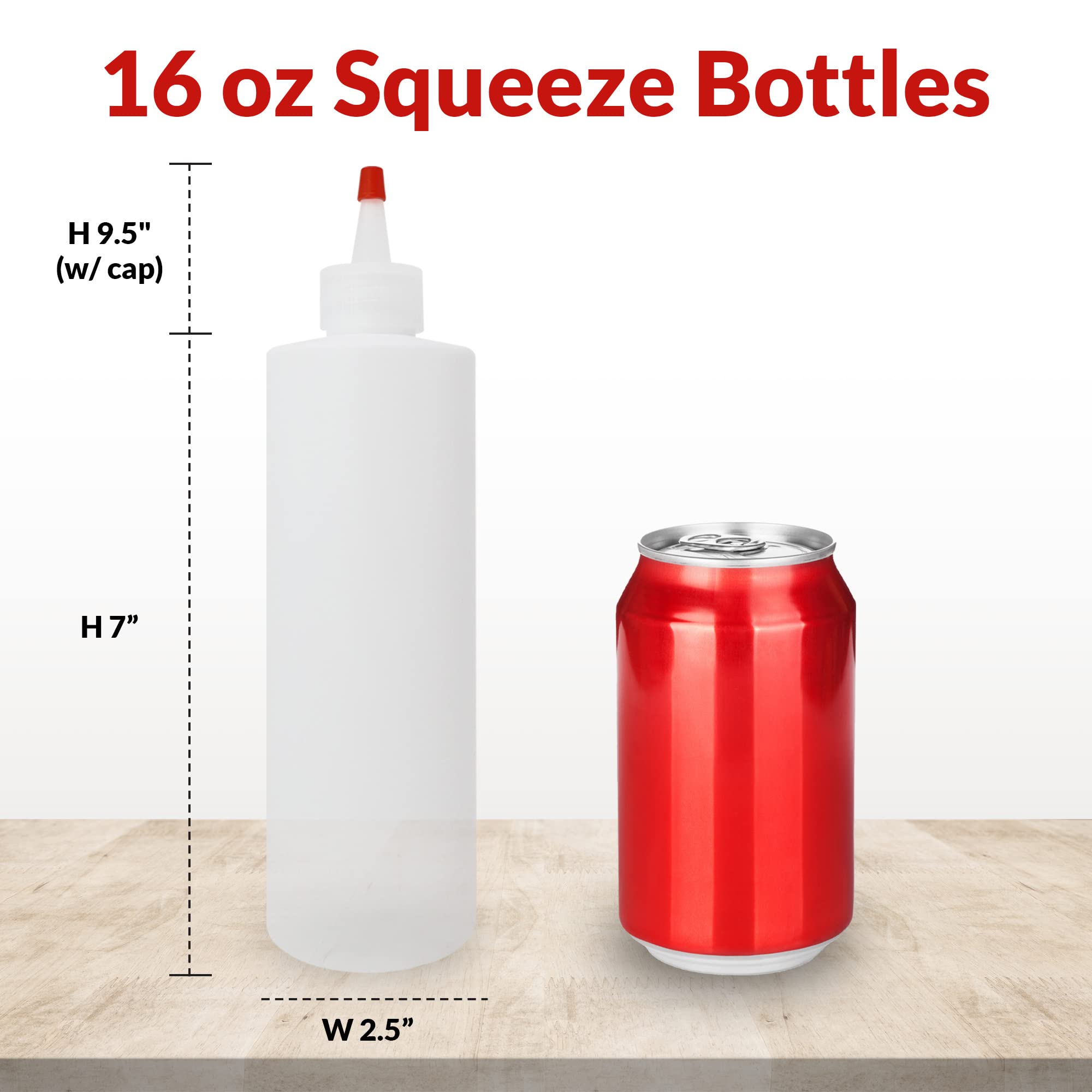 Reli. Plastic Squeeze Bottles, 16 Oz. | 10 Pack | Condiment Squeeze Bottles For Sauces | Clear W/Red Tip Cap | 16 Ounce Hot Sauc