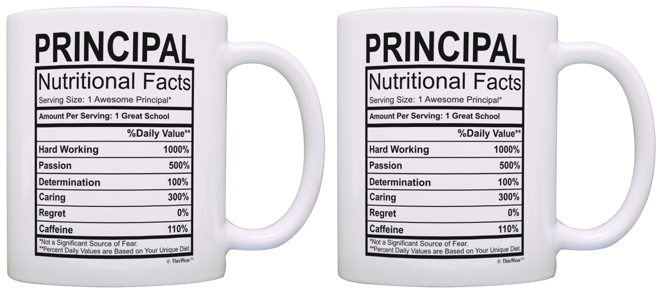 Thiswear School Principal Gifts Principal Nutrional Facts Label Principal Appreciation 2 Pack 11Oz Ceramic Coffee Mug Set