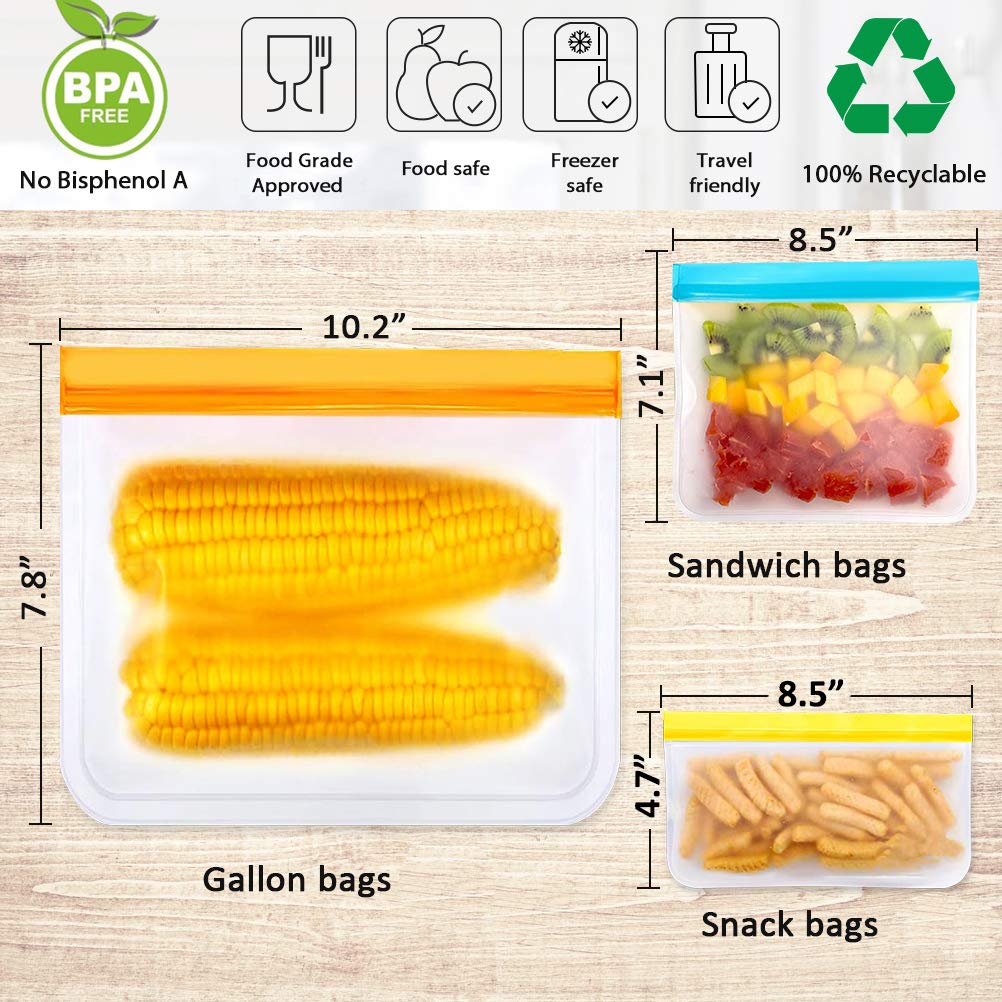 Ideatech Reusable Food Storage Bags Washable, 20Pack Reusable Freezer Bags, Bpa Free Reusable Ziplock Various Size, Plastic Free