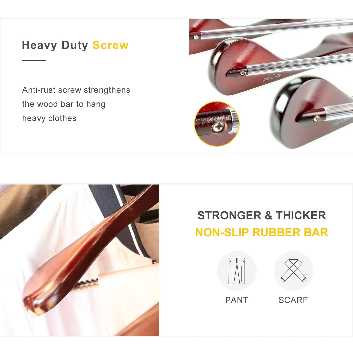 Topia Hanger Set Of 6 Luxury Mahogany Wooden Coat Hangers, Premium Wood Suit Hangers, Glossy Finish With Extra-Wide Shoulder, Th