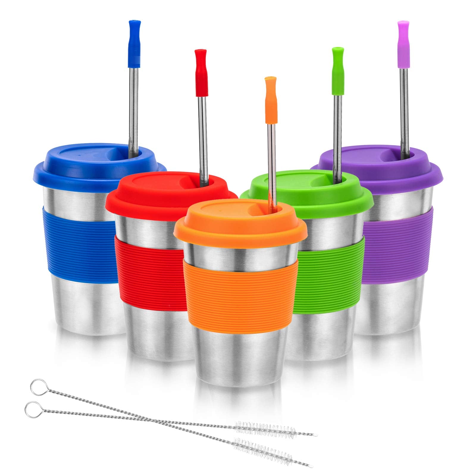 Dorihom Kids Stainless Steel Cups, Metal Drinking Glasses With Silicone Lids &Sleeves& Straws, Perfect For Indoor And Outdoor Ac