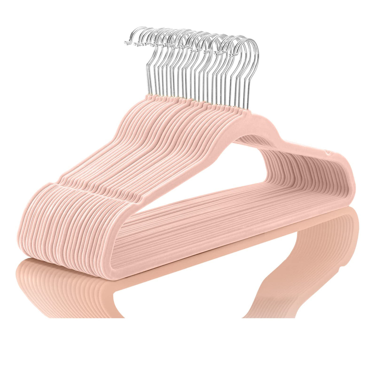 Mizgi Premium Velvet Hangers (50 Pack) Heavyduty - Non Slip Felt Hangers - Velvet Suit Hangers Blush Pink/Rose - Chrome Hooks,Sp