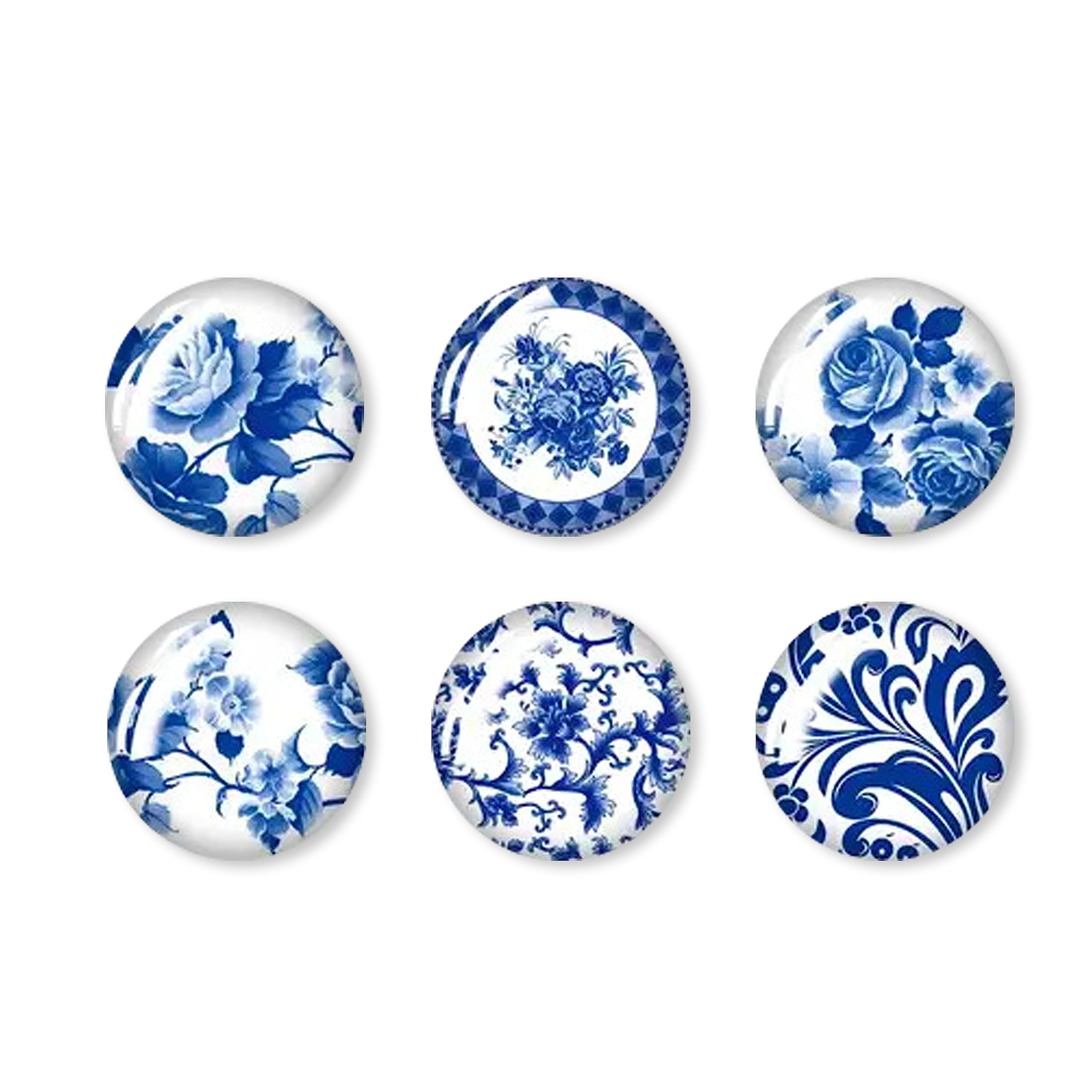 Jolitee Decorative Glass Fridge Magnets, Strong Kitchen Refrigerator Magnets for Home Office and Office- Blue and White Chinoise