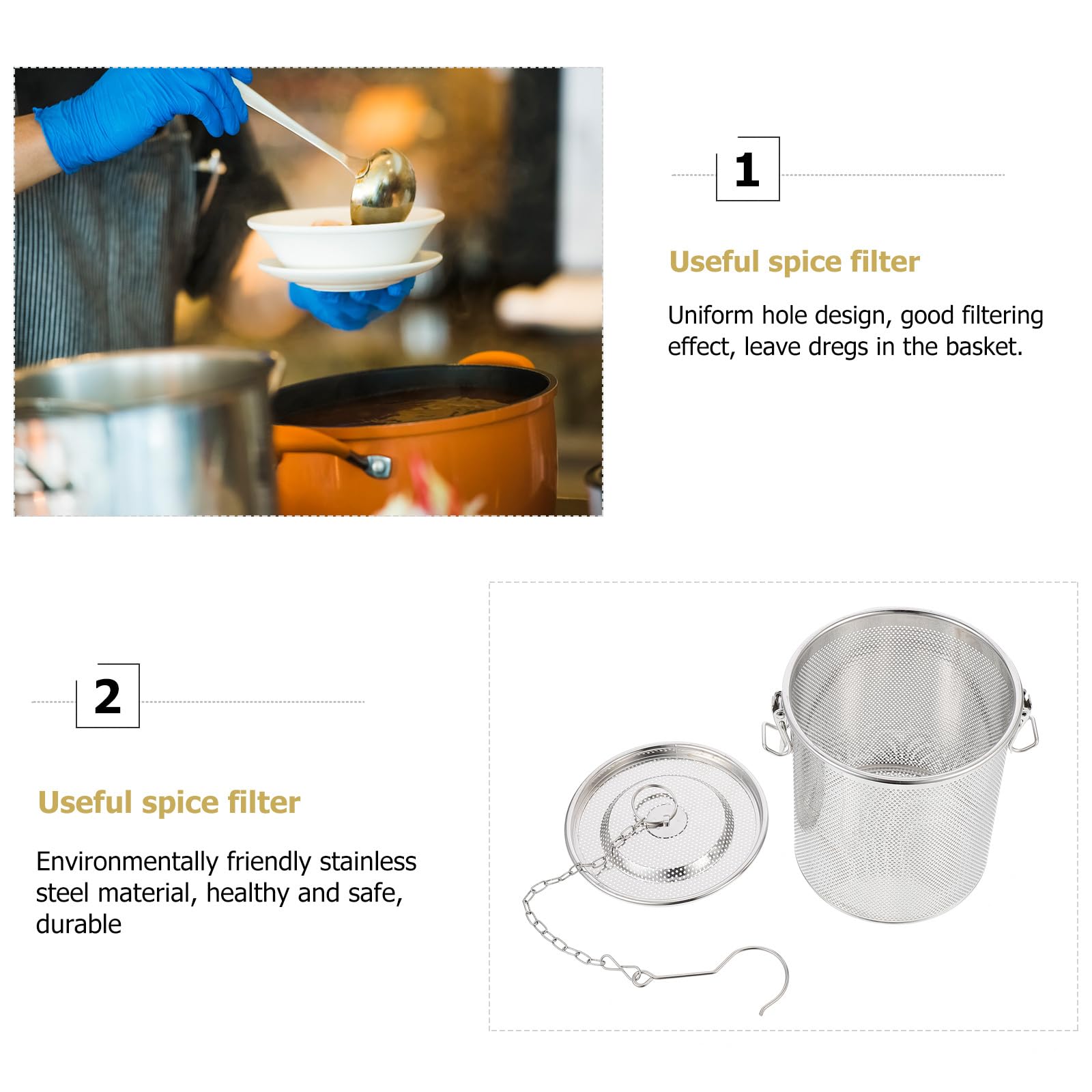 Hemoton Stainless Steel Spice Seasoning Strainer Tea Ball Filter Soup Seasonings Seperation Basket Loose Leaf Tea Infuser For Ho