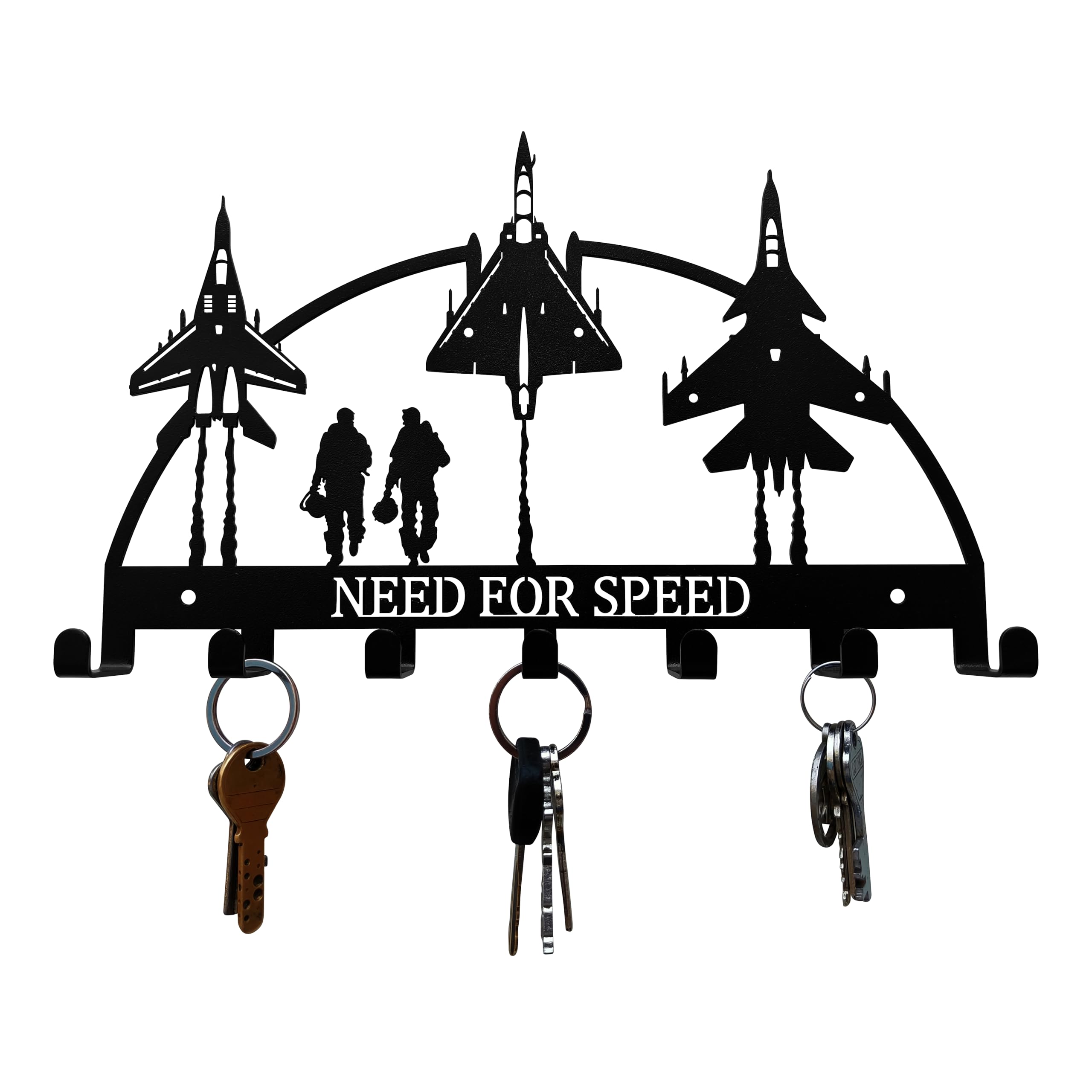 Indian Airforce Key Holder, Sukhoi Fighter Jets WallMounted Key Holder, 7 Hooks, Metal, Black, 27.5 x 17.5 cm X 3 CM, Need for 