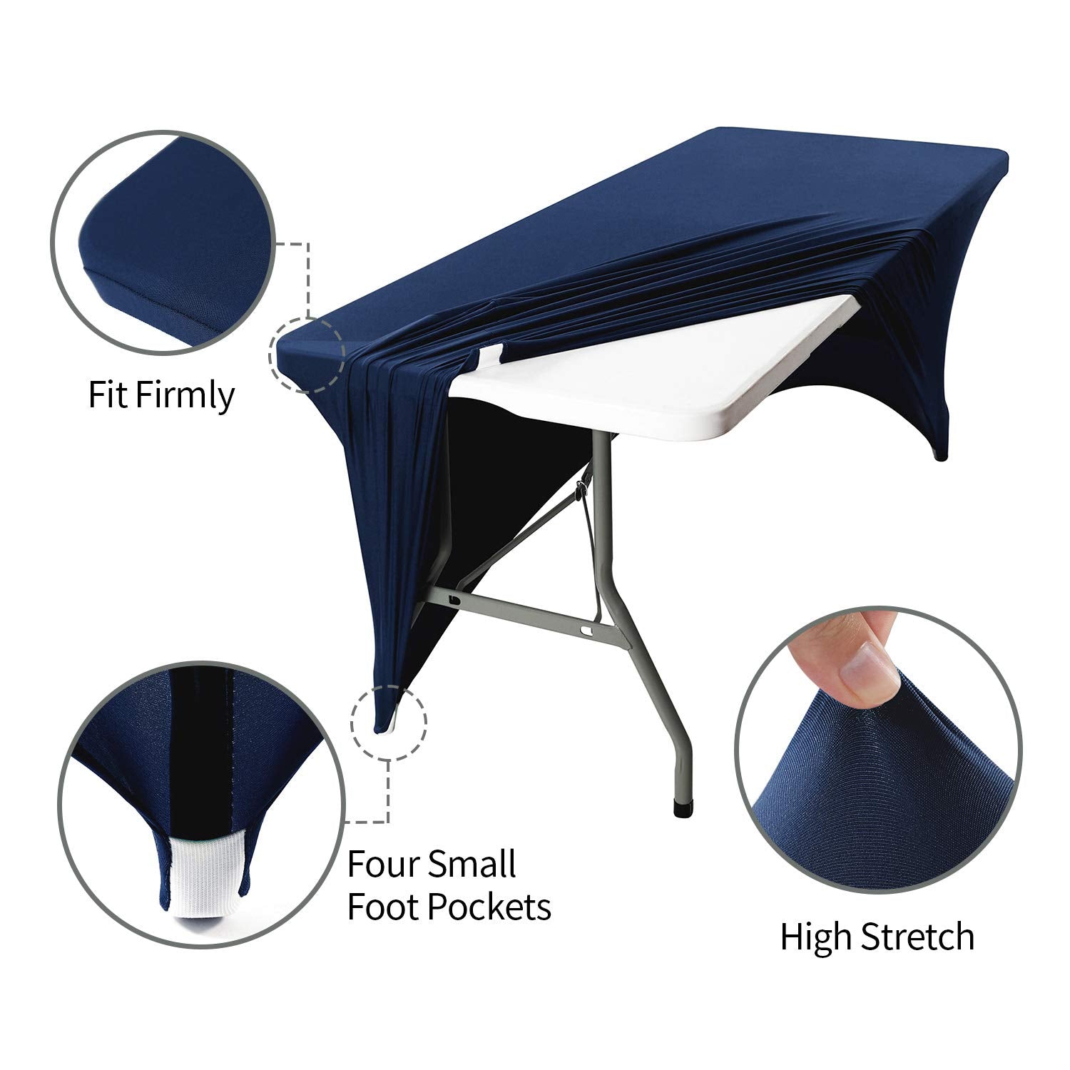 Peomeise 2Pcs 6Ft Spandex Table Cover Rectangular Stretch Spandex Tablecloth (Navy,6Ft)