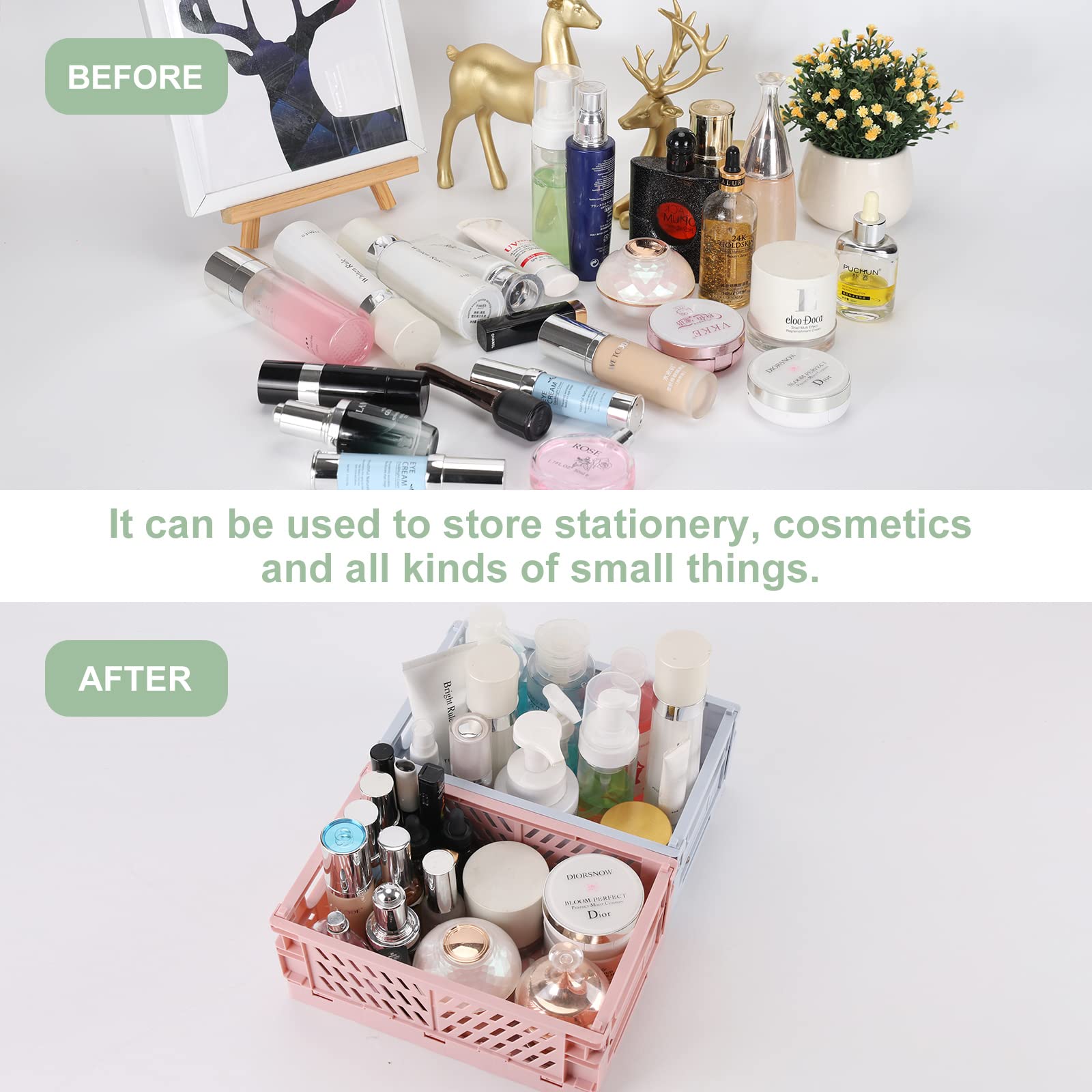 4-Pack Plastic Baskets for Shelf Storage Organizing  Durable and Reliable Folding Storage Crate  Ideal for Home Kitchen Classroom and Office Organization  Bathroom Storage (9.8 x 6.5 x 3.8 inches)