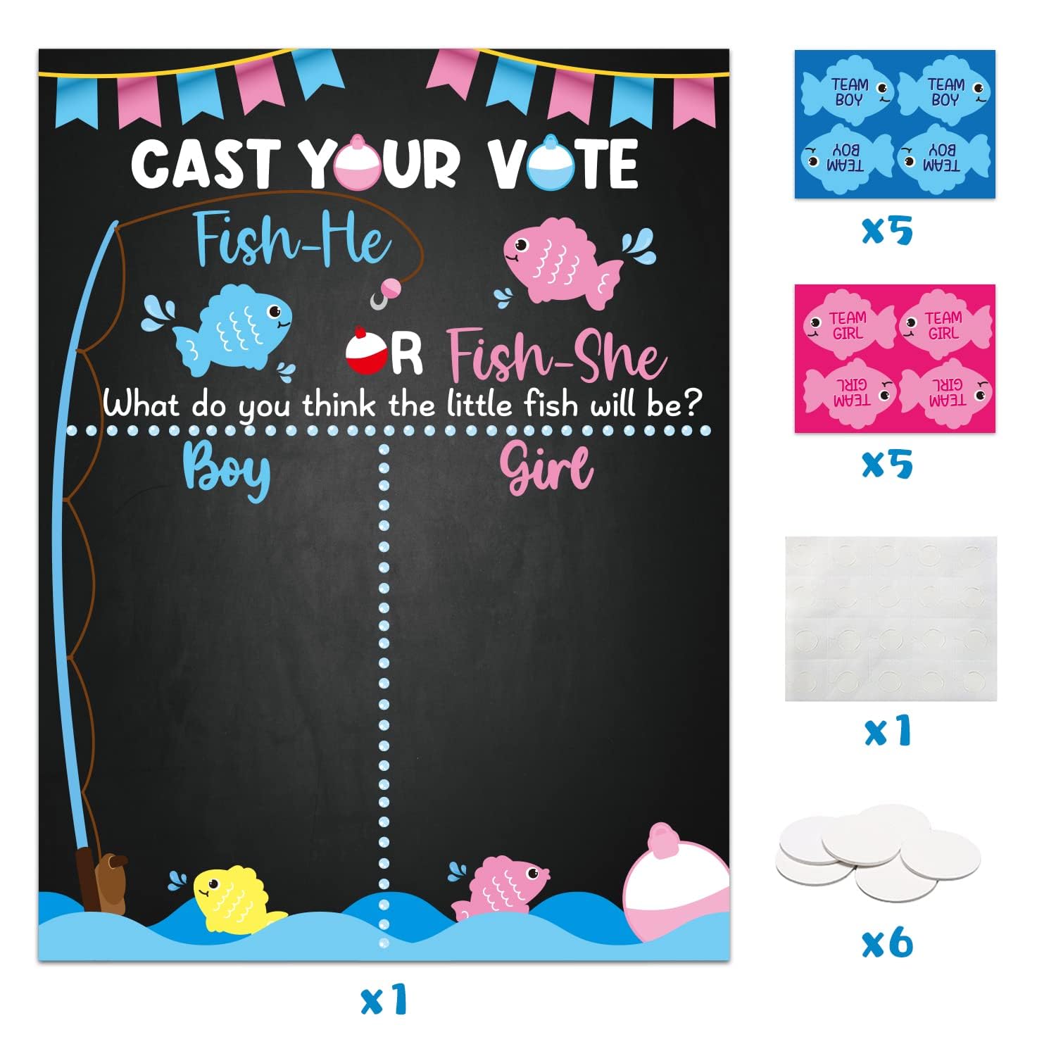 Angolio Gone Fishing Gender Reveal Games For Voting With Fish Voting Stickers For Kids Adults Guests Cast Baby Vote Game Gender
