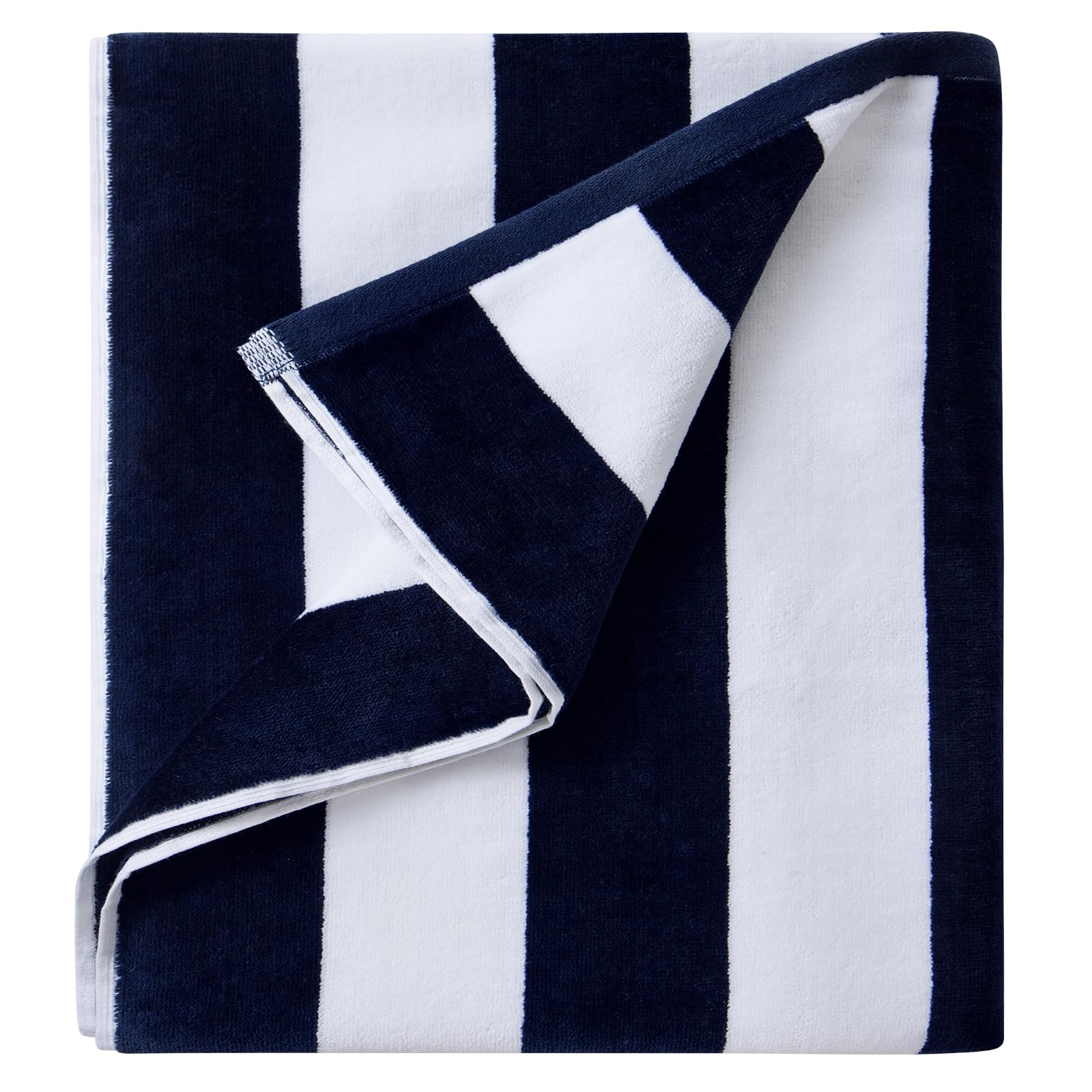 Luluhome Plush Oversized Beach Towel - Fluffy Cotton Thick 36 X 70 Inch Navy Blue Striped Pool Towels, Large Summer Cabana Swimm
