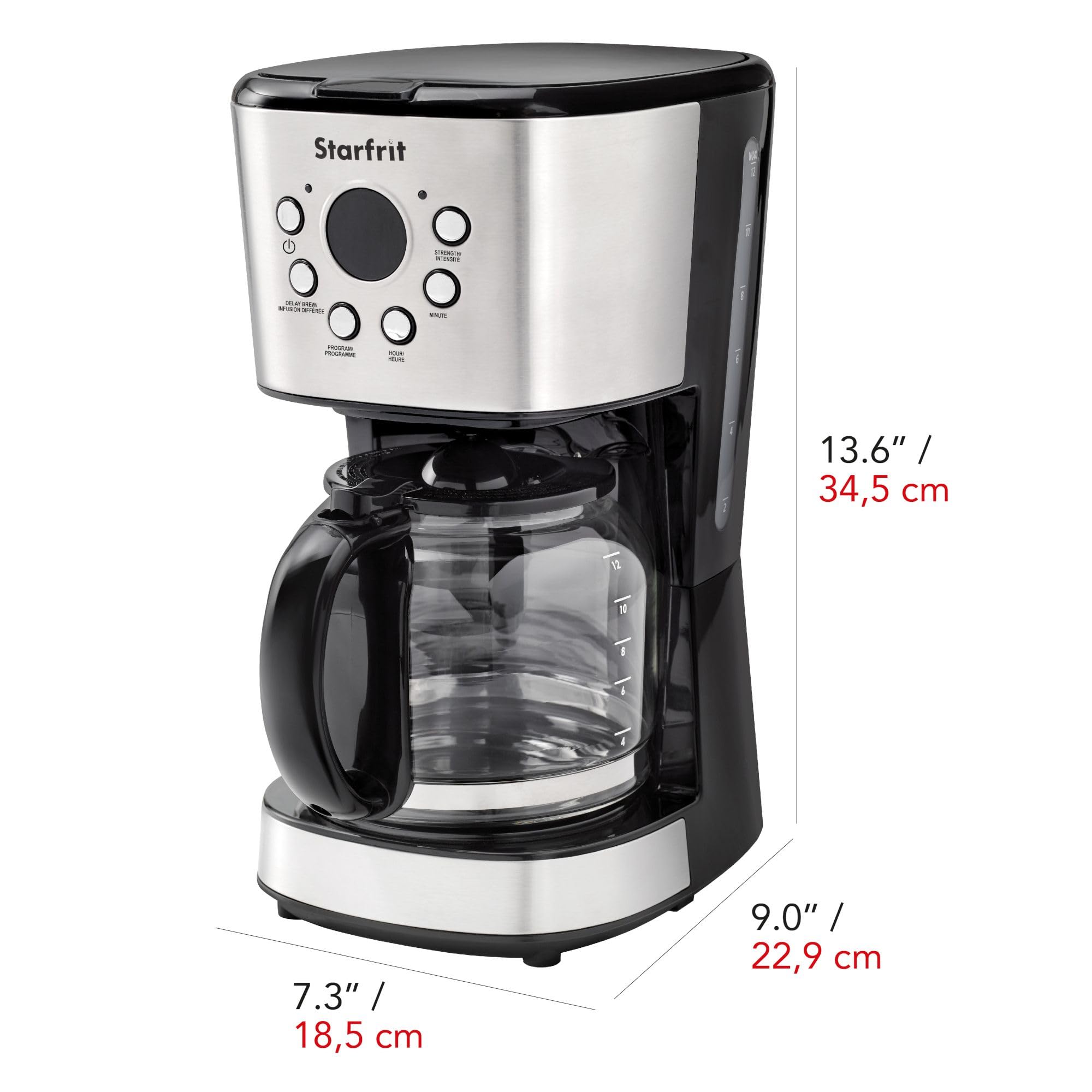 Starfrit 12-Cup Electric Drip Coffee Maker, Black/Silver
