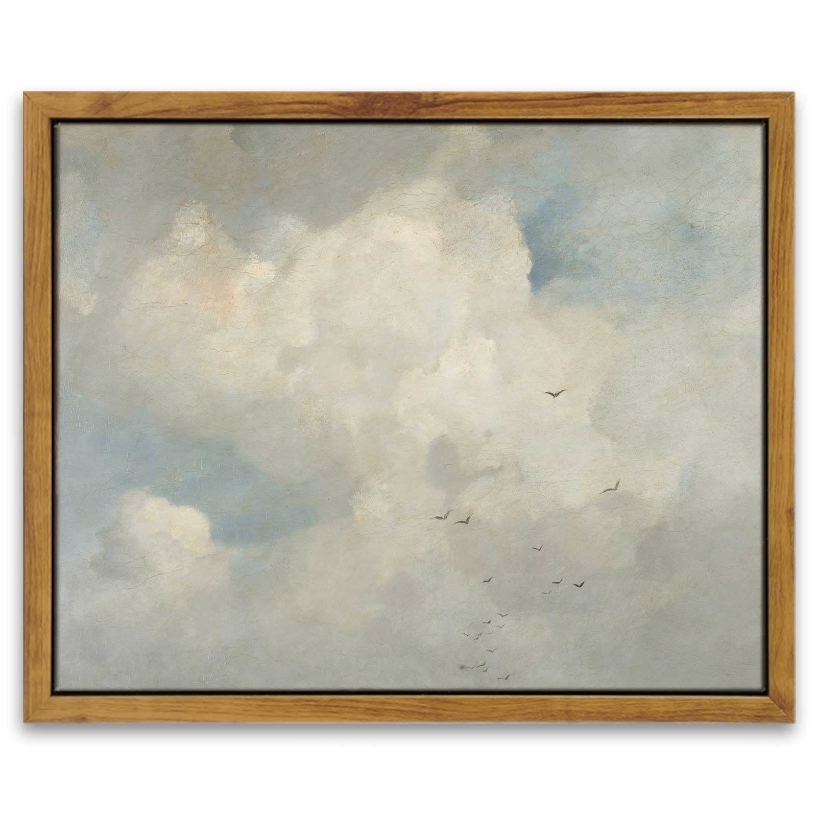Insimsea Framed Canvas Wall Art Vintage Decor, Home Decor Classical Oil Paintings Sky Cloud Birds Prints, Vintage Landscape Larg