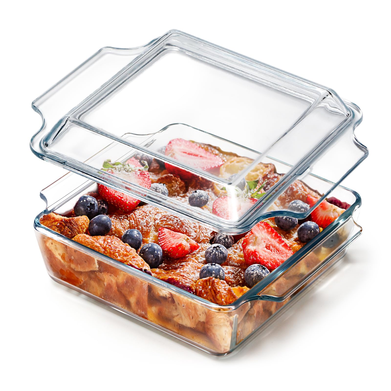 NUTRIUPS 8x8 Square Baking Dish with Glass Cover and Lid